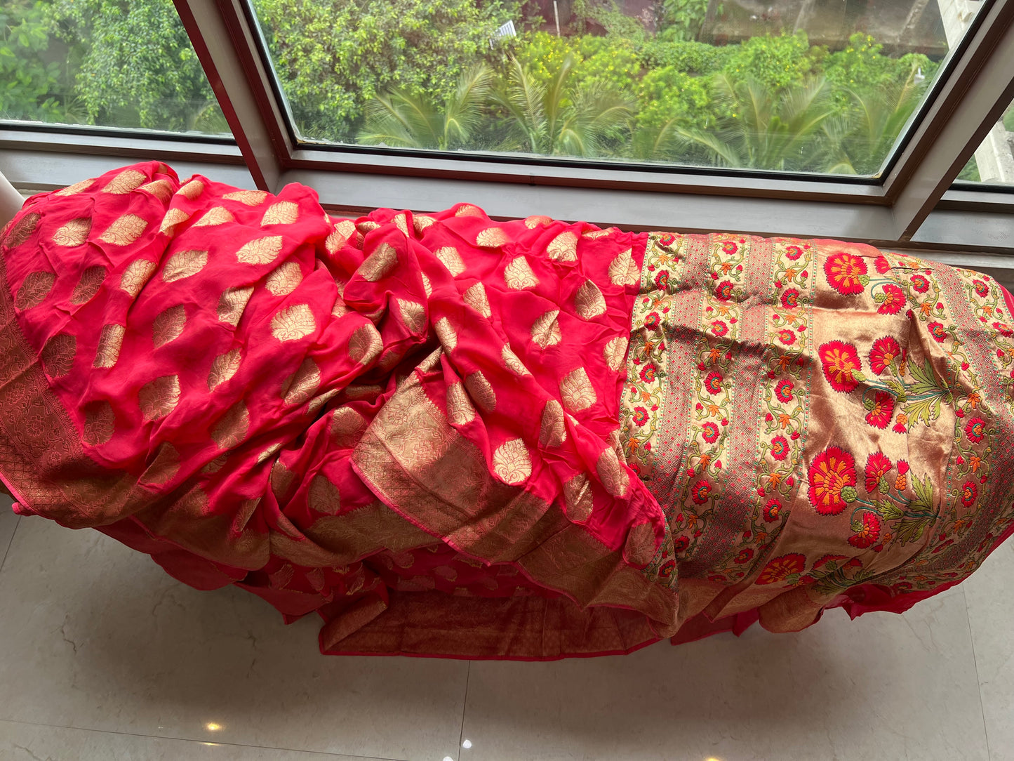 Ramaisha gorgette saree Khaddi gorgette saree Indian sari blouse - Saffronfashionindia