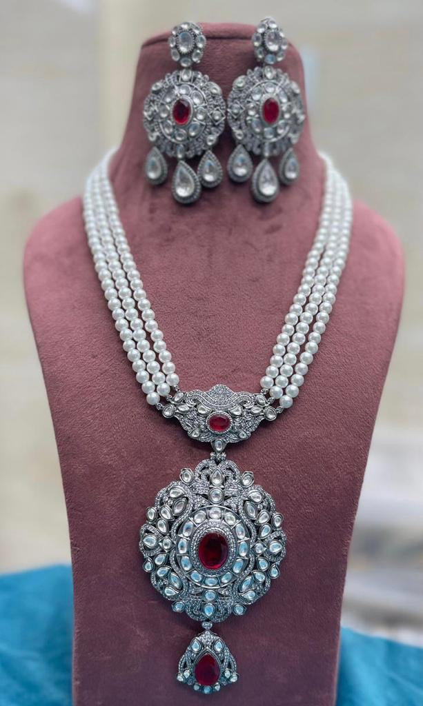 Pearl Victorian Necklace set - Saffronfashionindia