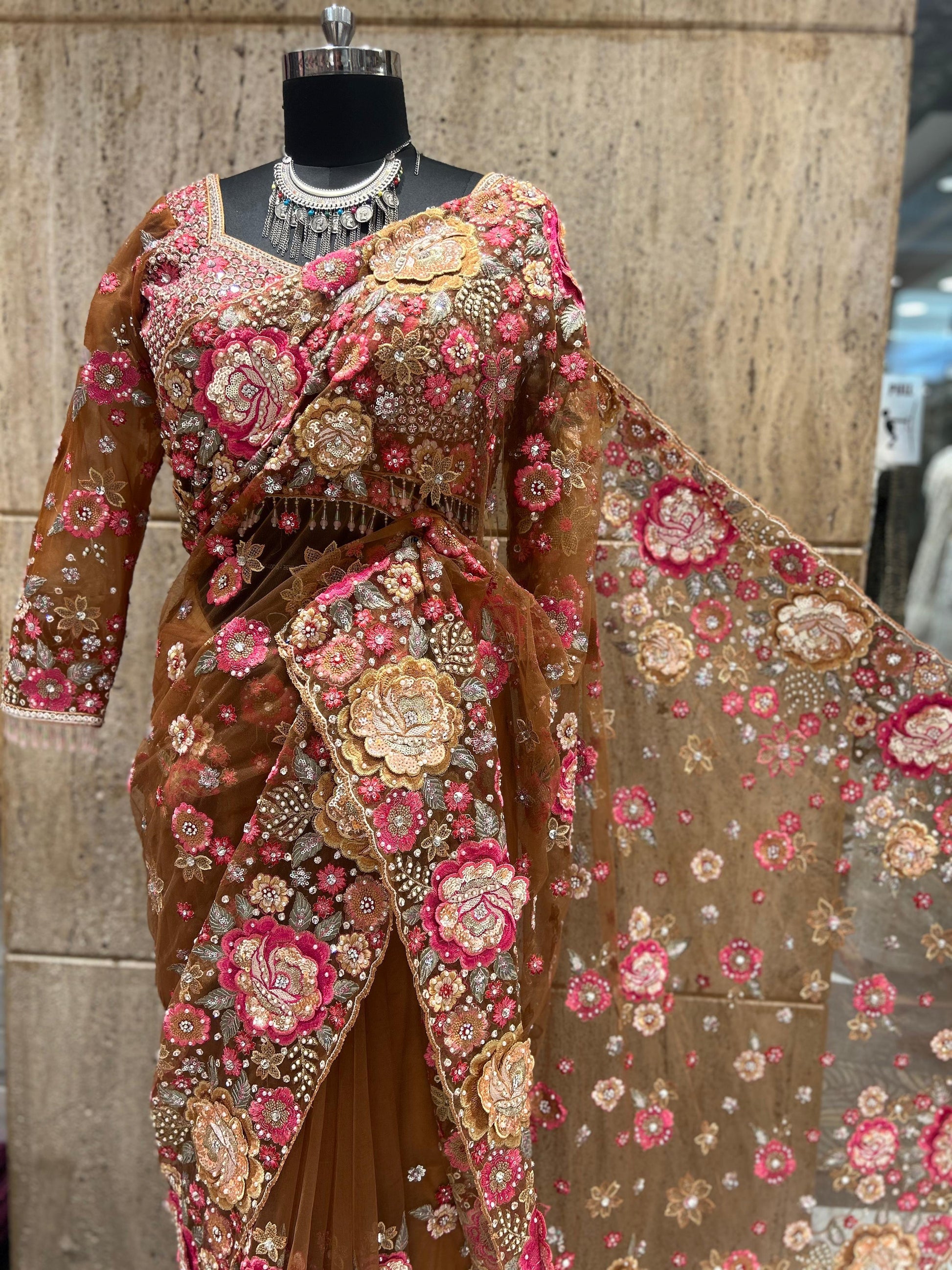 Net beautiful saree Indian wedding sarees Partywear sari blouse Saffronfashionindia