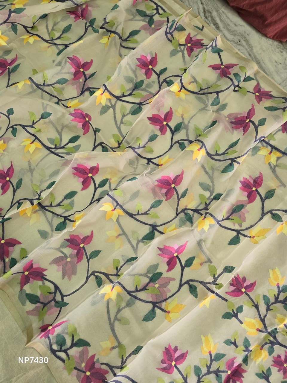 Ramia jamdani saree Tantuj sari blouse handmade sarees SaffronFashion