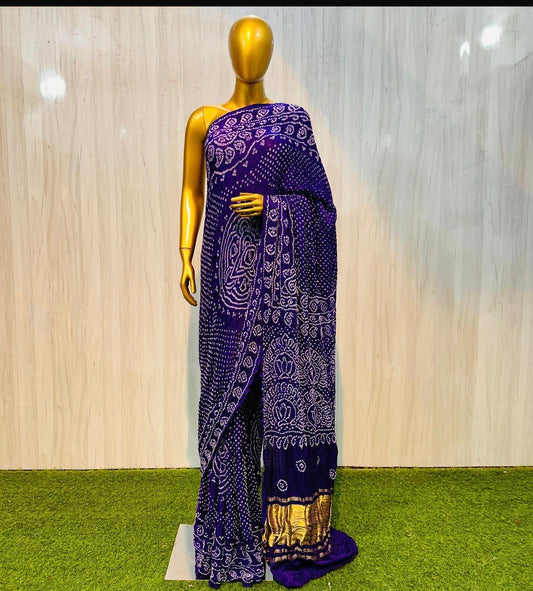 Blue bandhani saree gajji silk saree Indian wedding sari blouse SaffronFashion