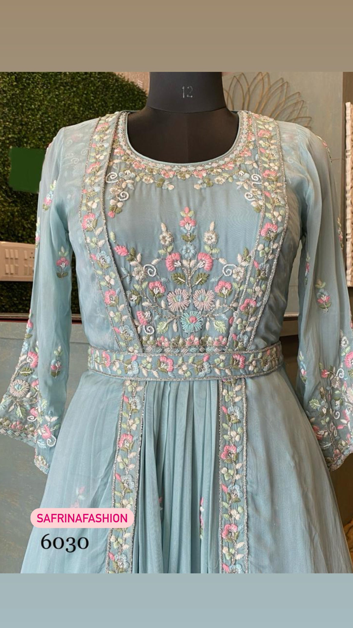 Blue sequence embroidered gown - Saffronfashionindia