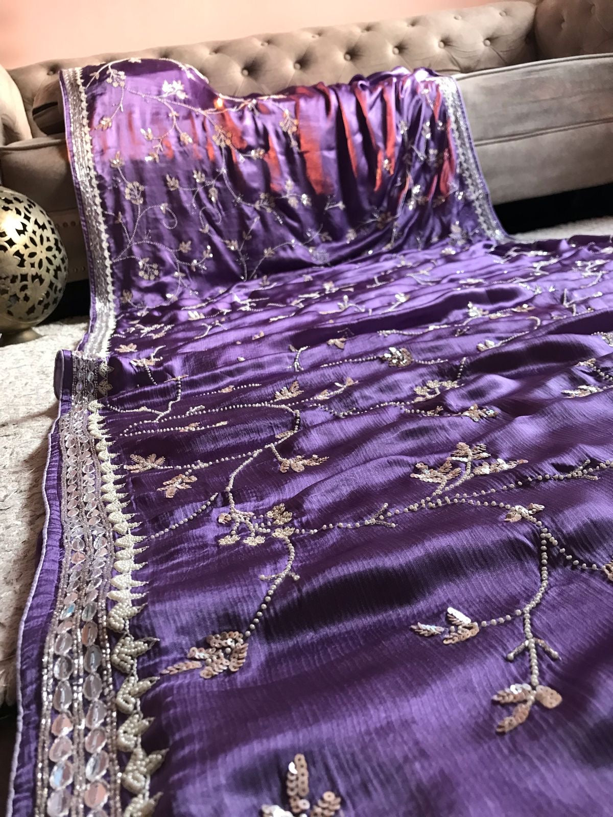 Satin Silk Premium Purple Luxury Saree Beautiful sari - Saffronfashionindia