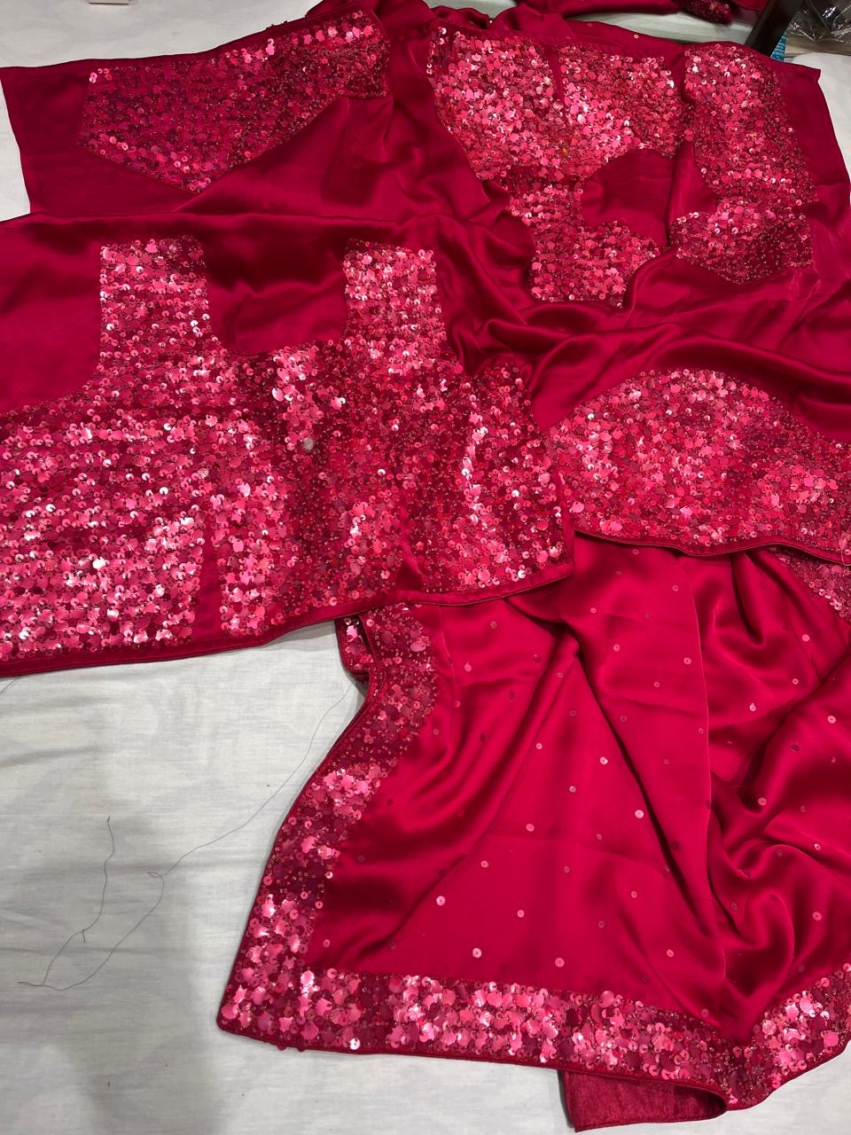 Satin Partywear sarees sequins sarees glamour sarees - Saffronfashionindia