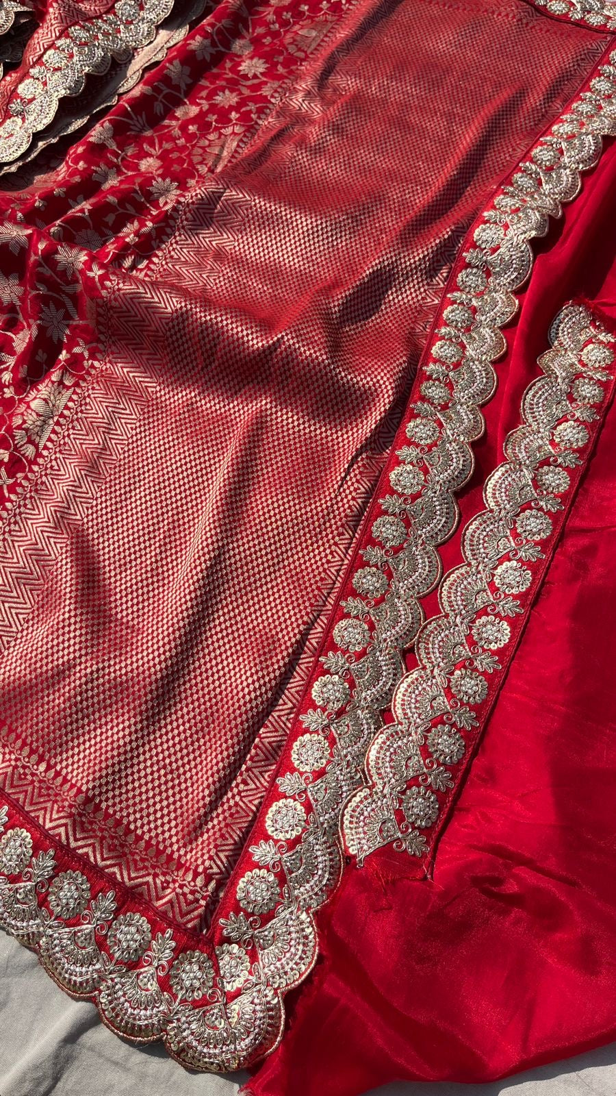 Red Wedding Munga Silk Saree Bridal Sarees - Saffronfashionindia