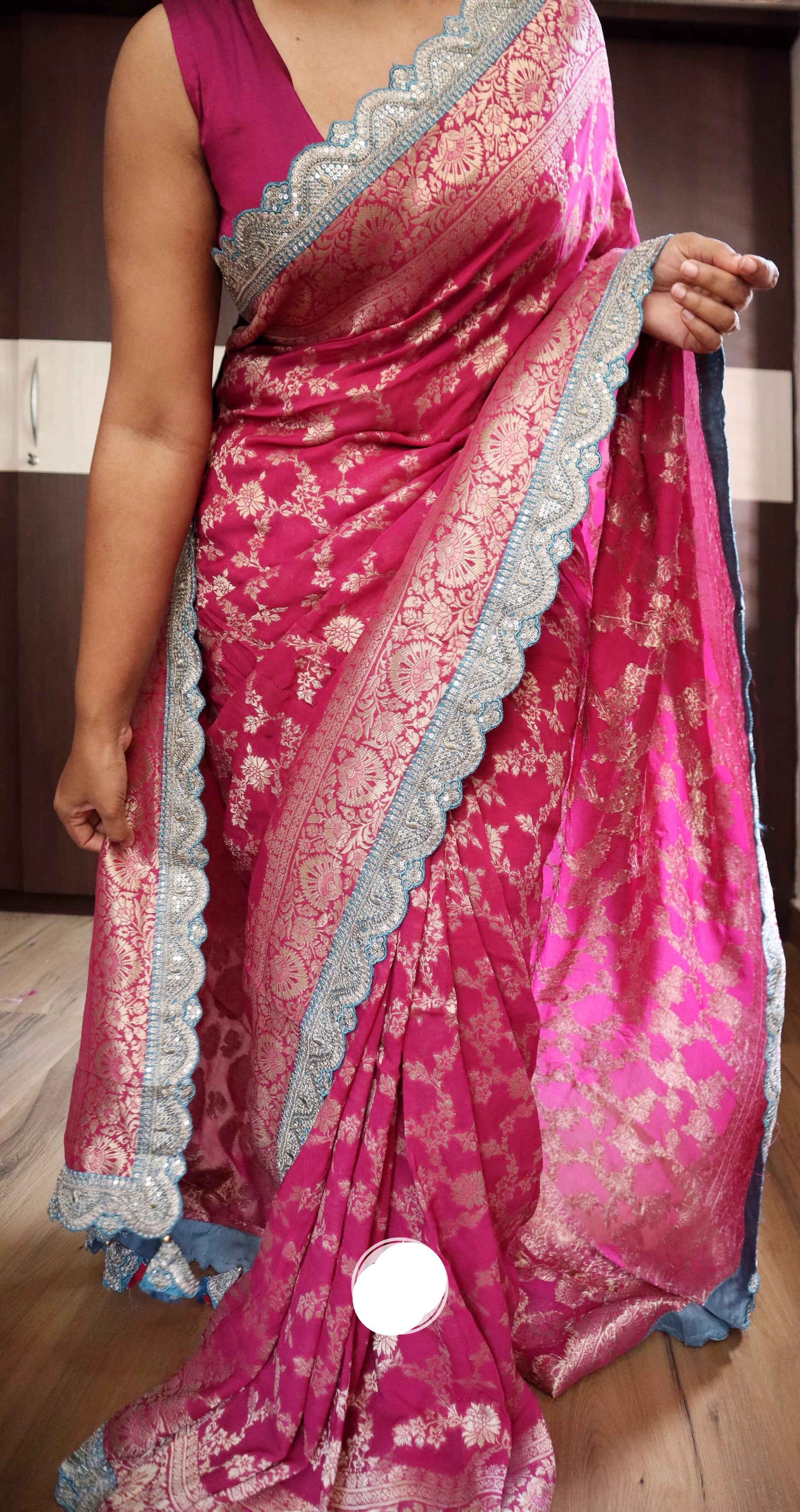 Bridal Khaddi Gorgette saree/Indian saree - Saffronfashionindia