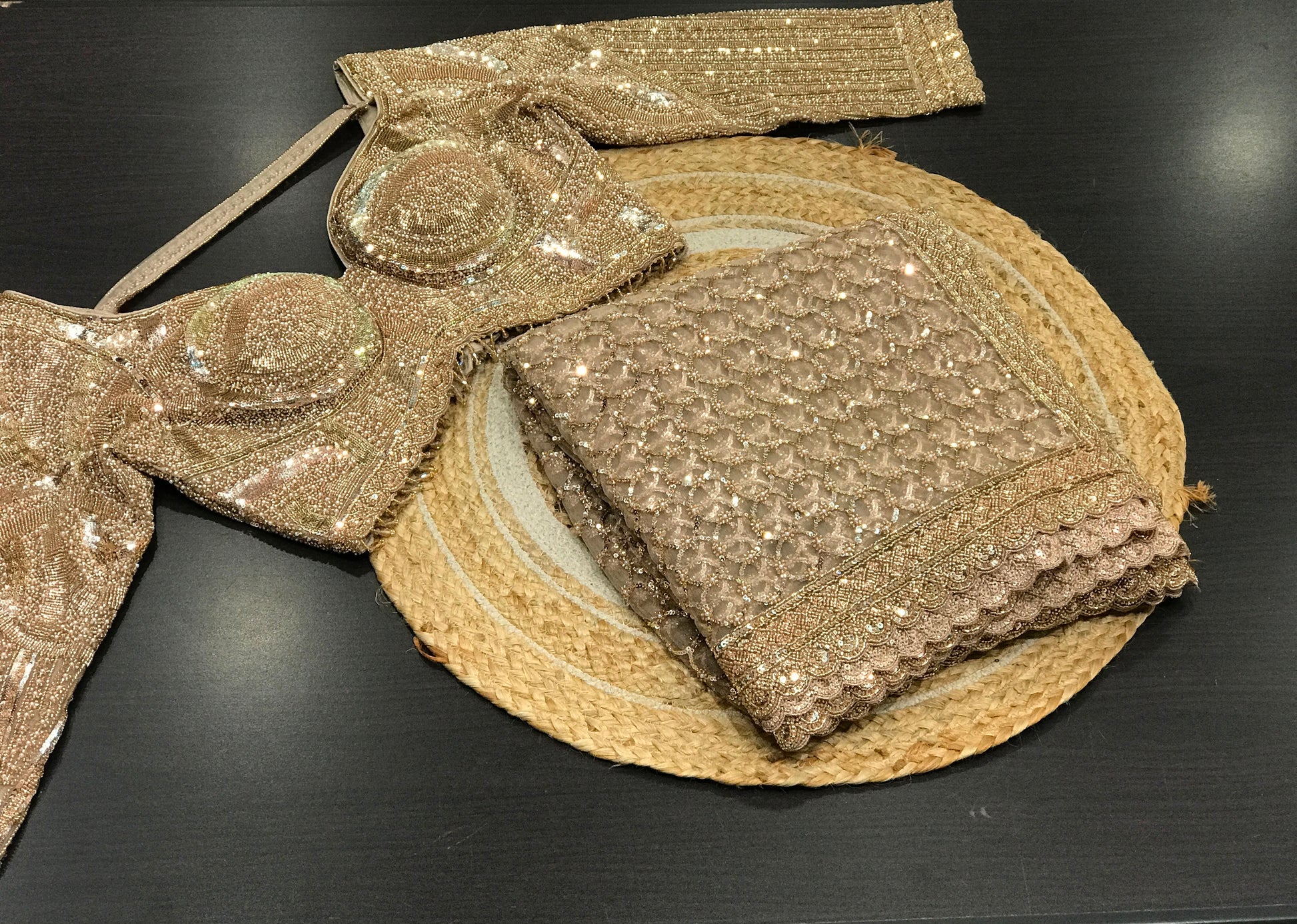 Champagne Gold Sequin Saree | Indian Party Wear Saree | Shimmer Embellished Saree | Wedding Reception Saree | Glamorous Designer Saree for Women Saffronfashionindia