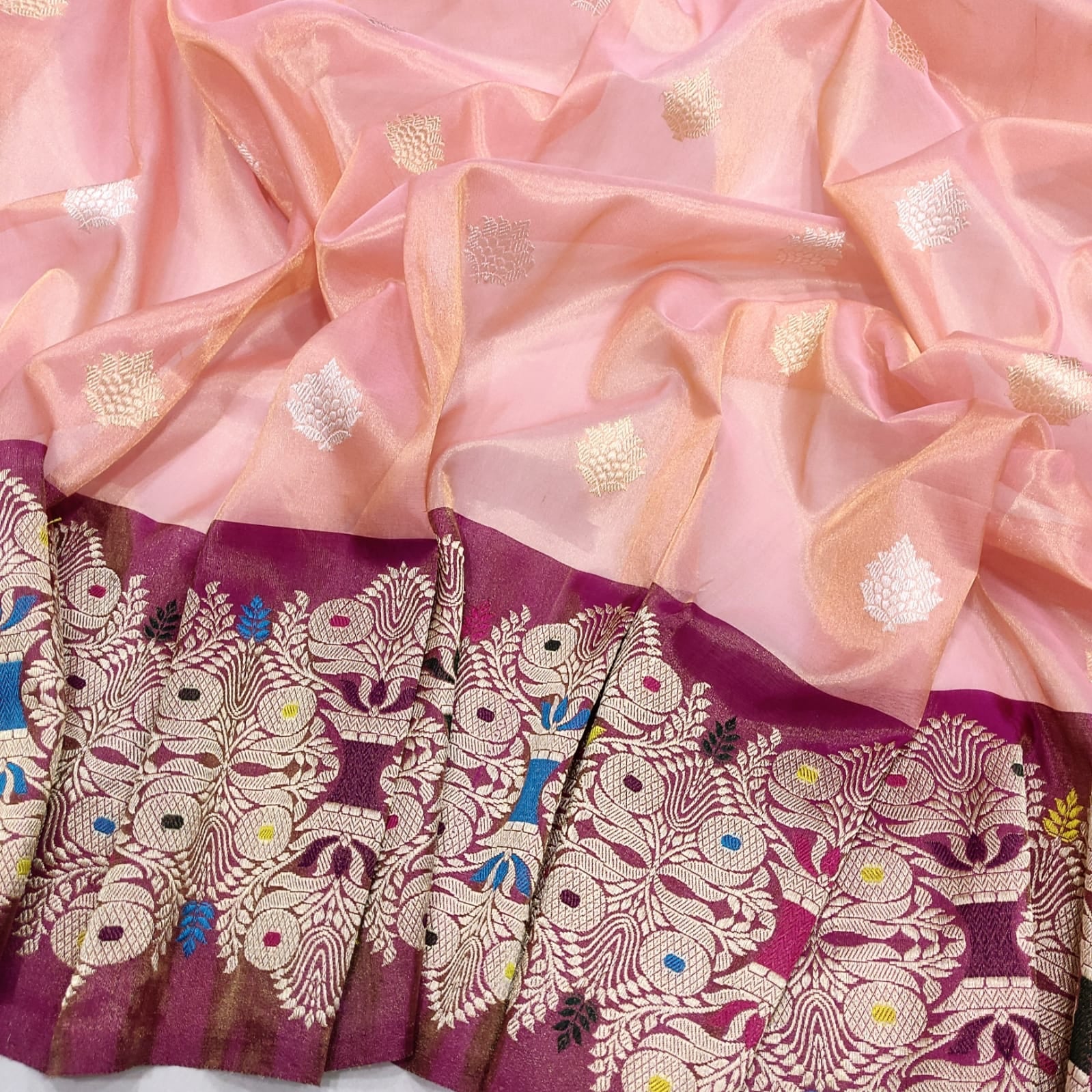 Kaniksha tissue handwoven kadwa saree - Saffronfashionindia