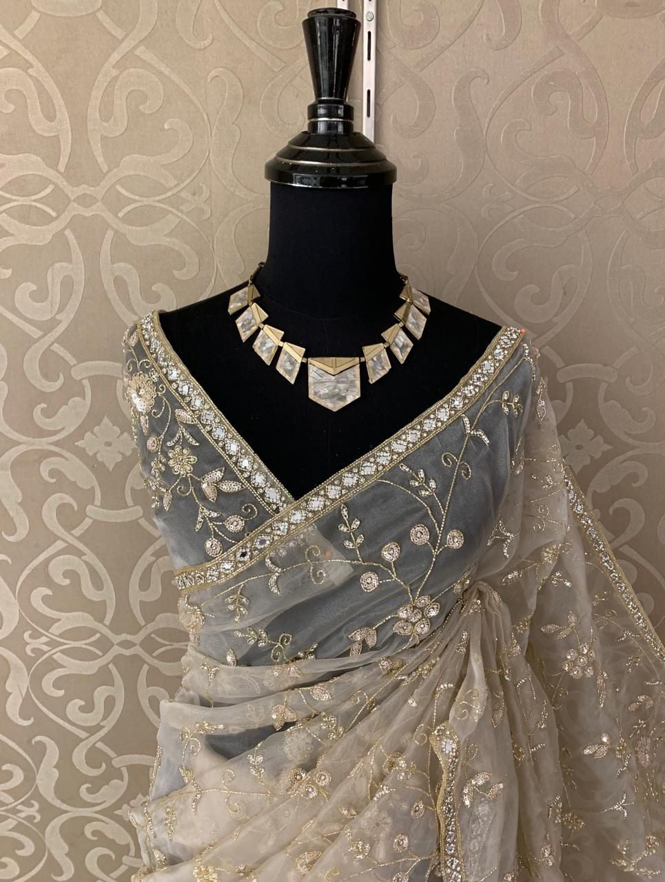 Elegant organza saree sequence sarees women saree blouse - Saffronfashionindia