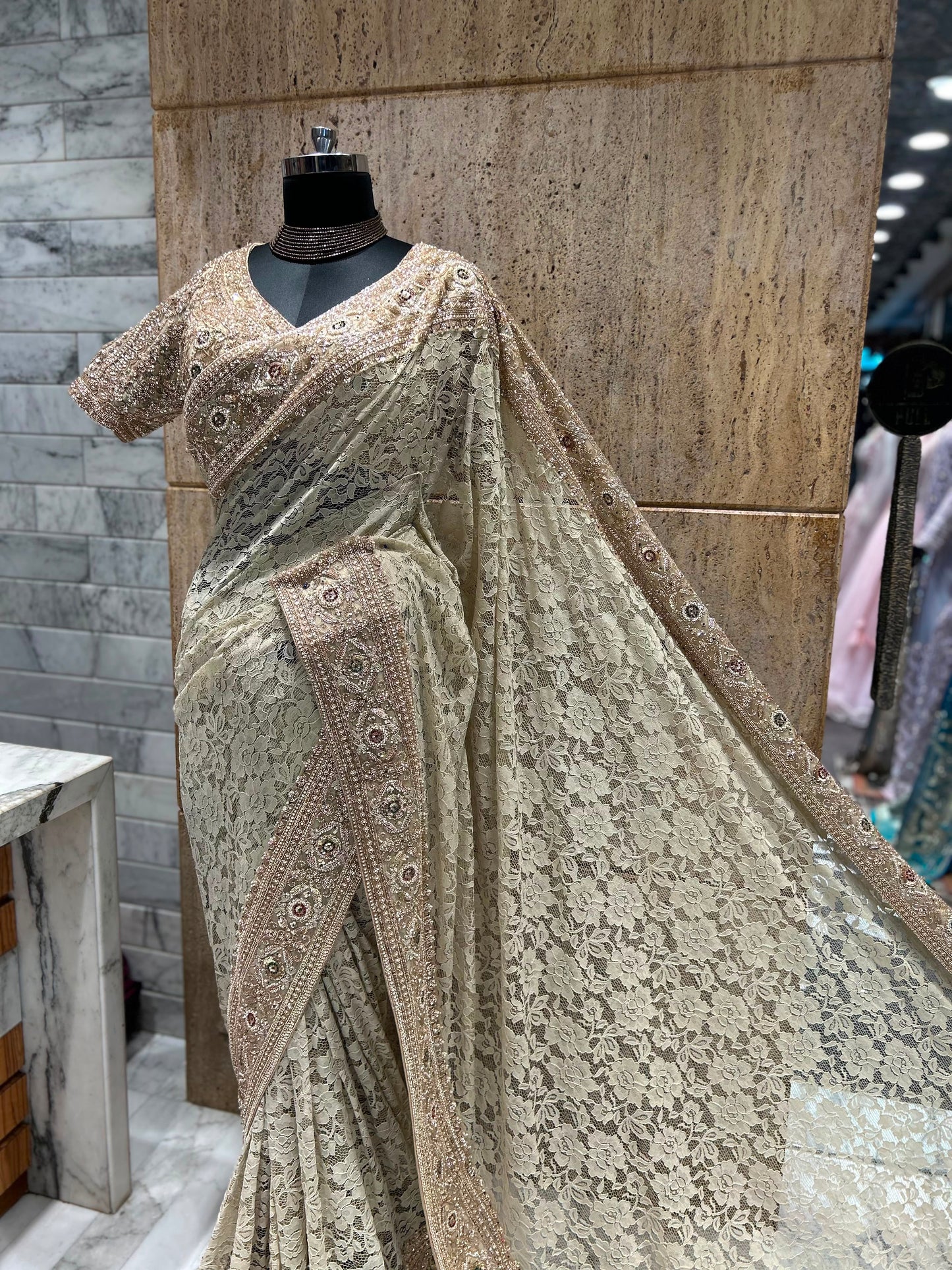 Crocia lacy saree partywear saree women saree with stitched blouse Saffronfashionindia