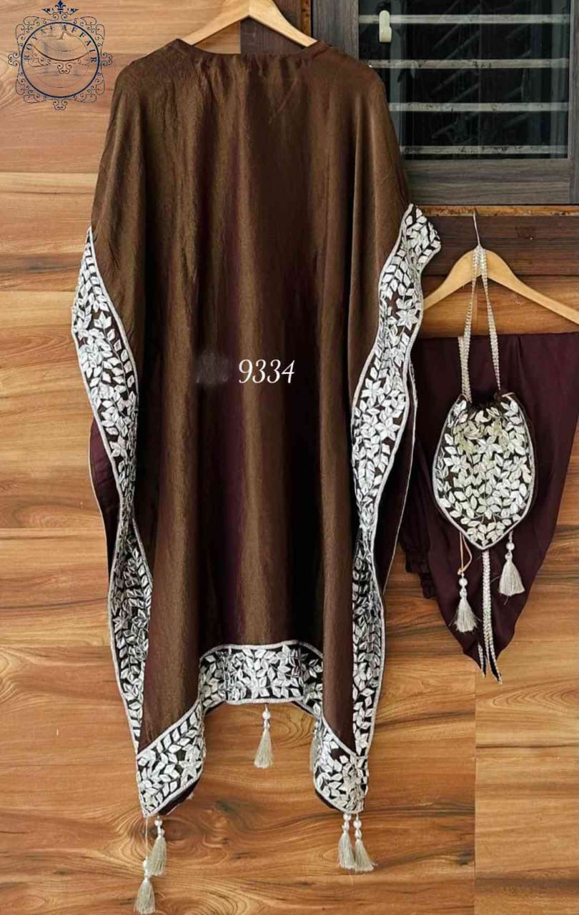 Tissue shimmer kaftan set partywear kaftan Indian kaftan set - Saffronfashionindia