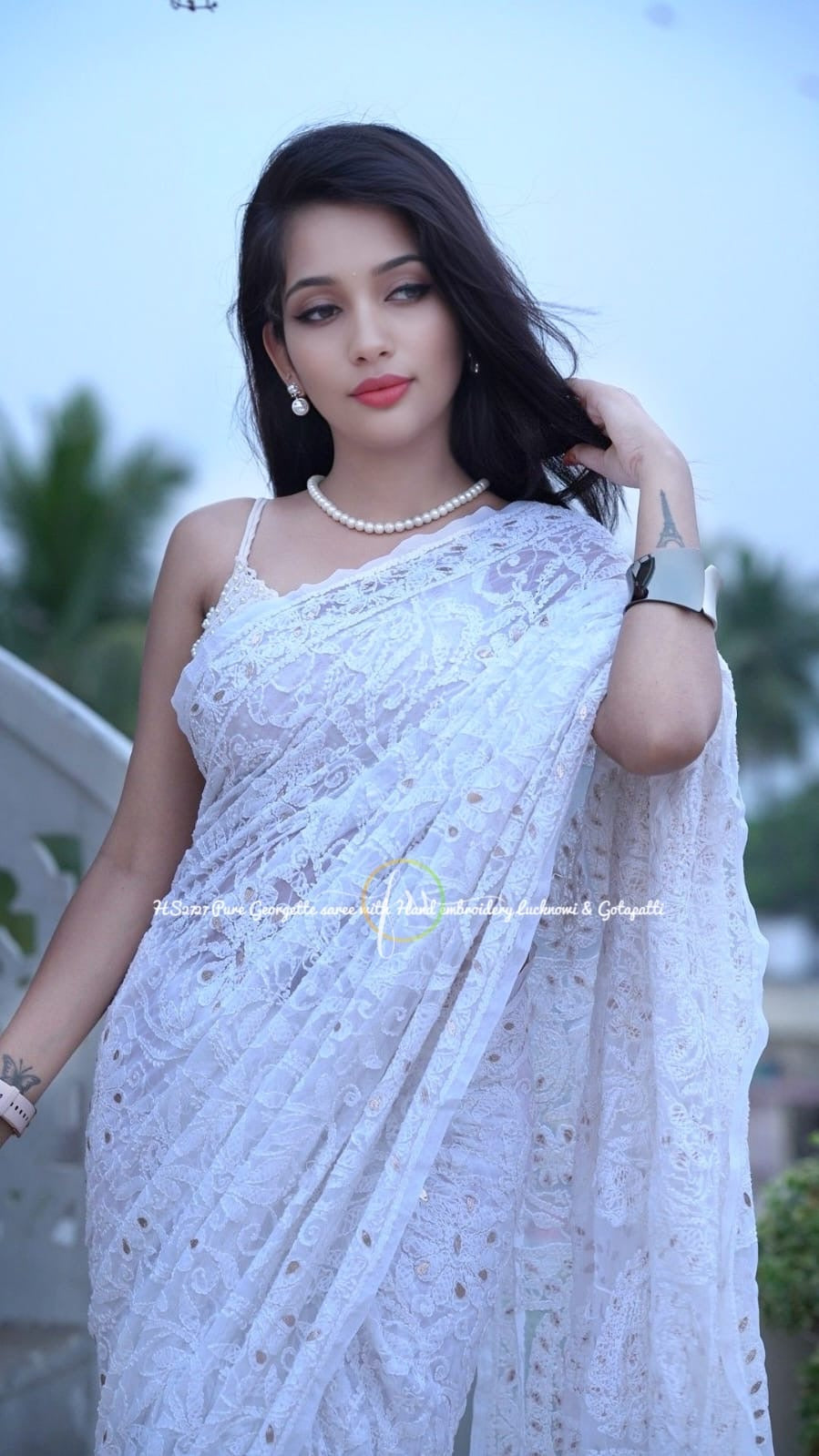 White Fairy Chikankari Saree Gorgette sarees - Saffronfashionindia