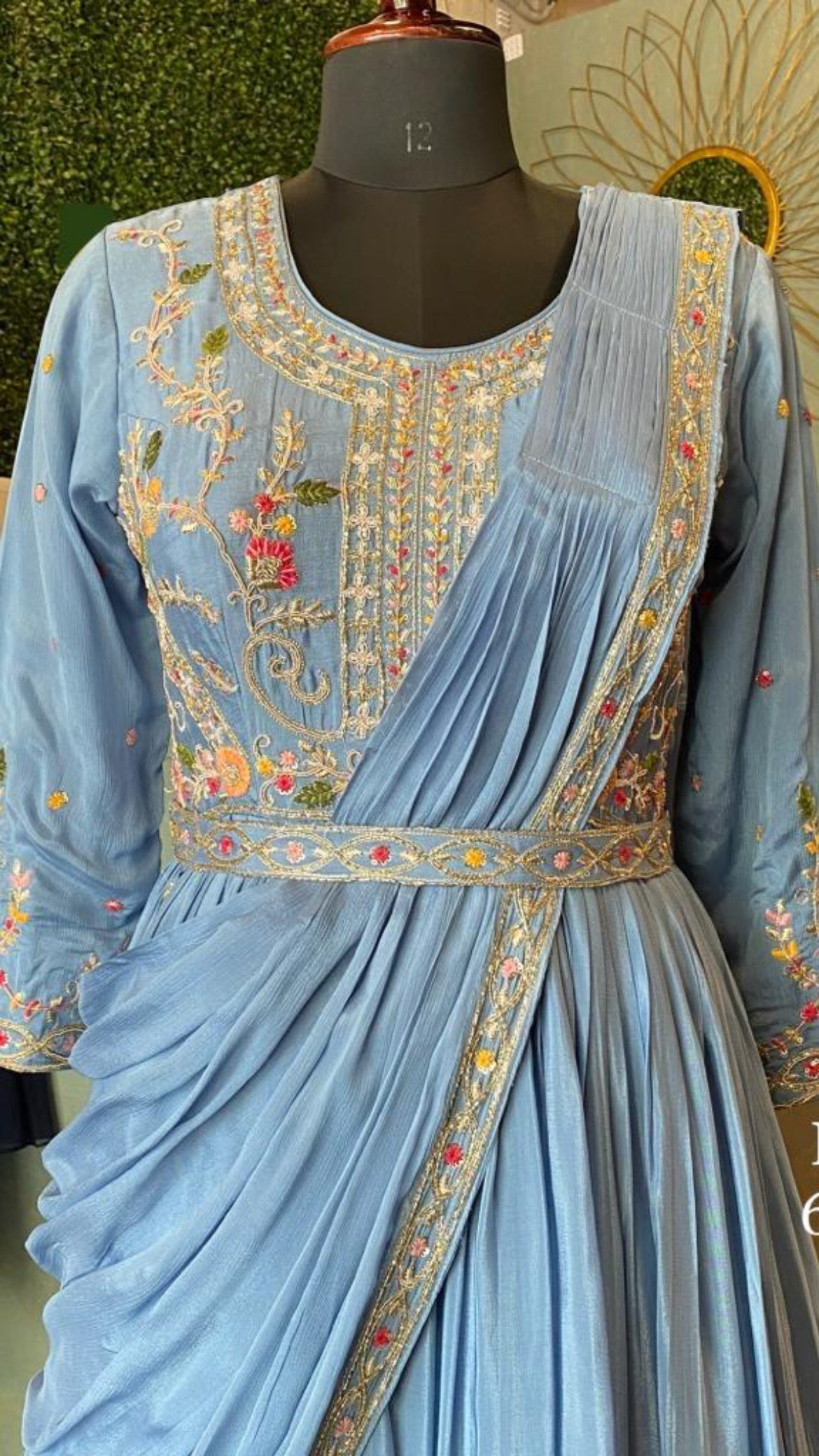 Firoza blue floral dress partywear dress - Saffronfashionindia