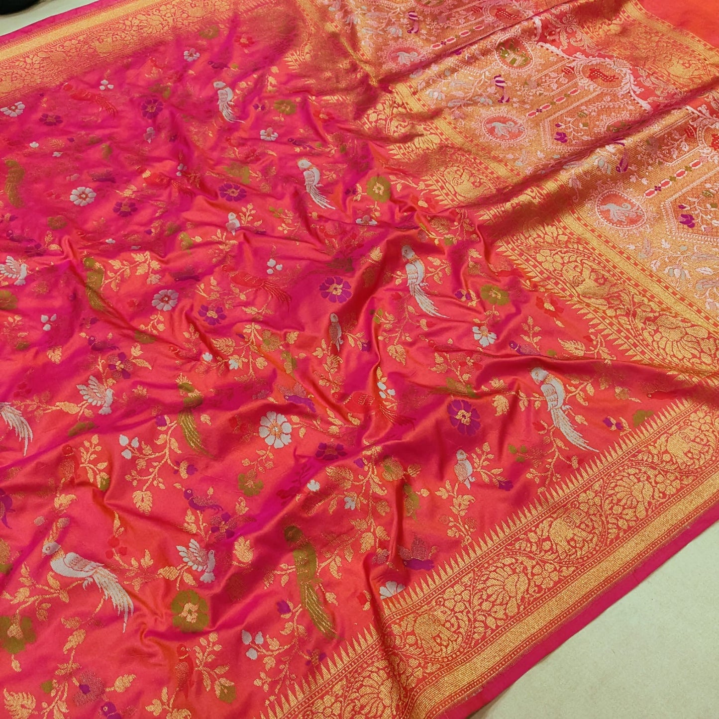 Kesari Katan silk saree handwoven sarees Indian sari blouse - Saffronfashionindia