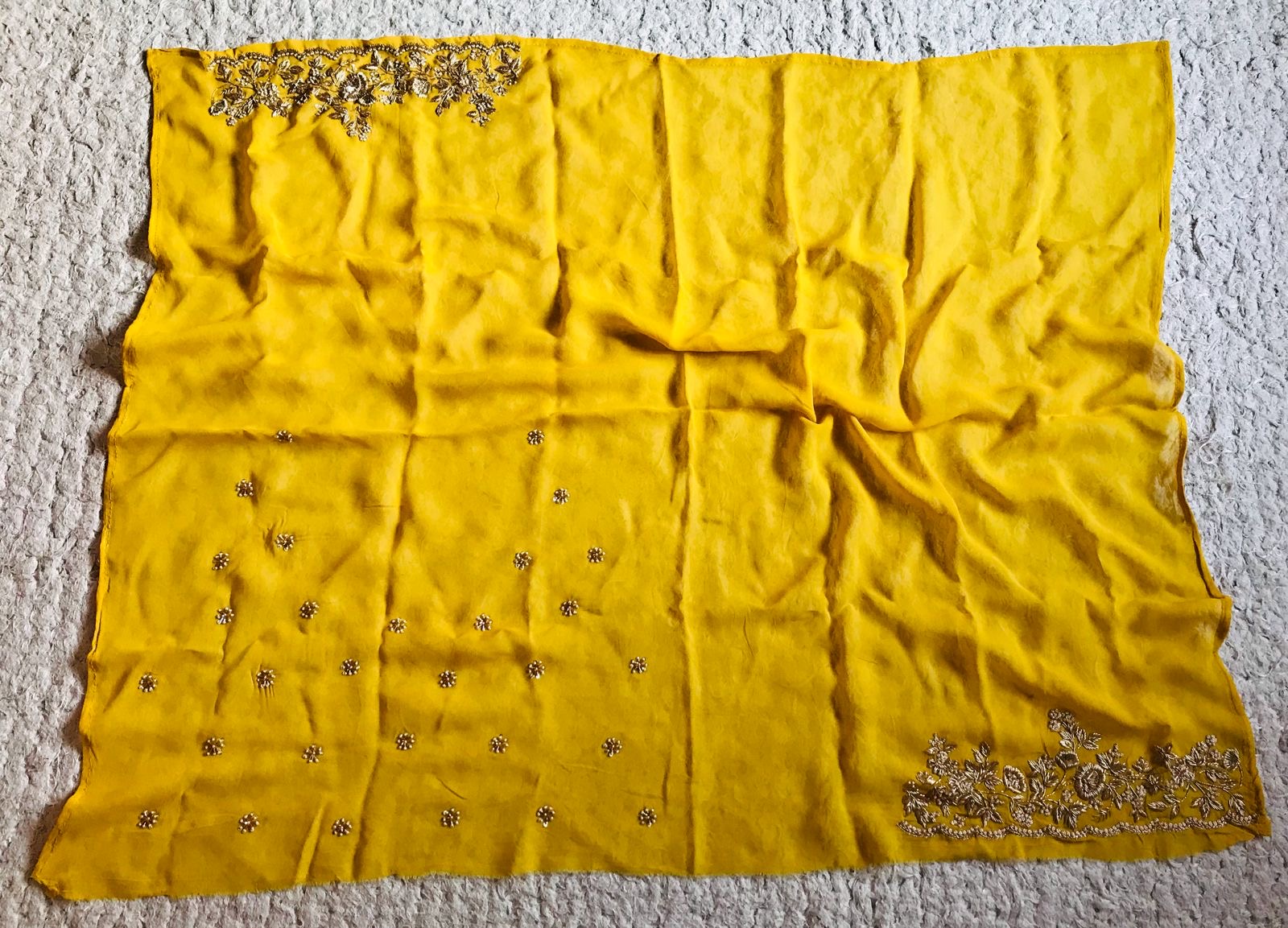 Luxurious Yellow Premium Gorgette Vintage Sarees - Saffronfashionindia