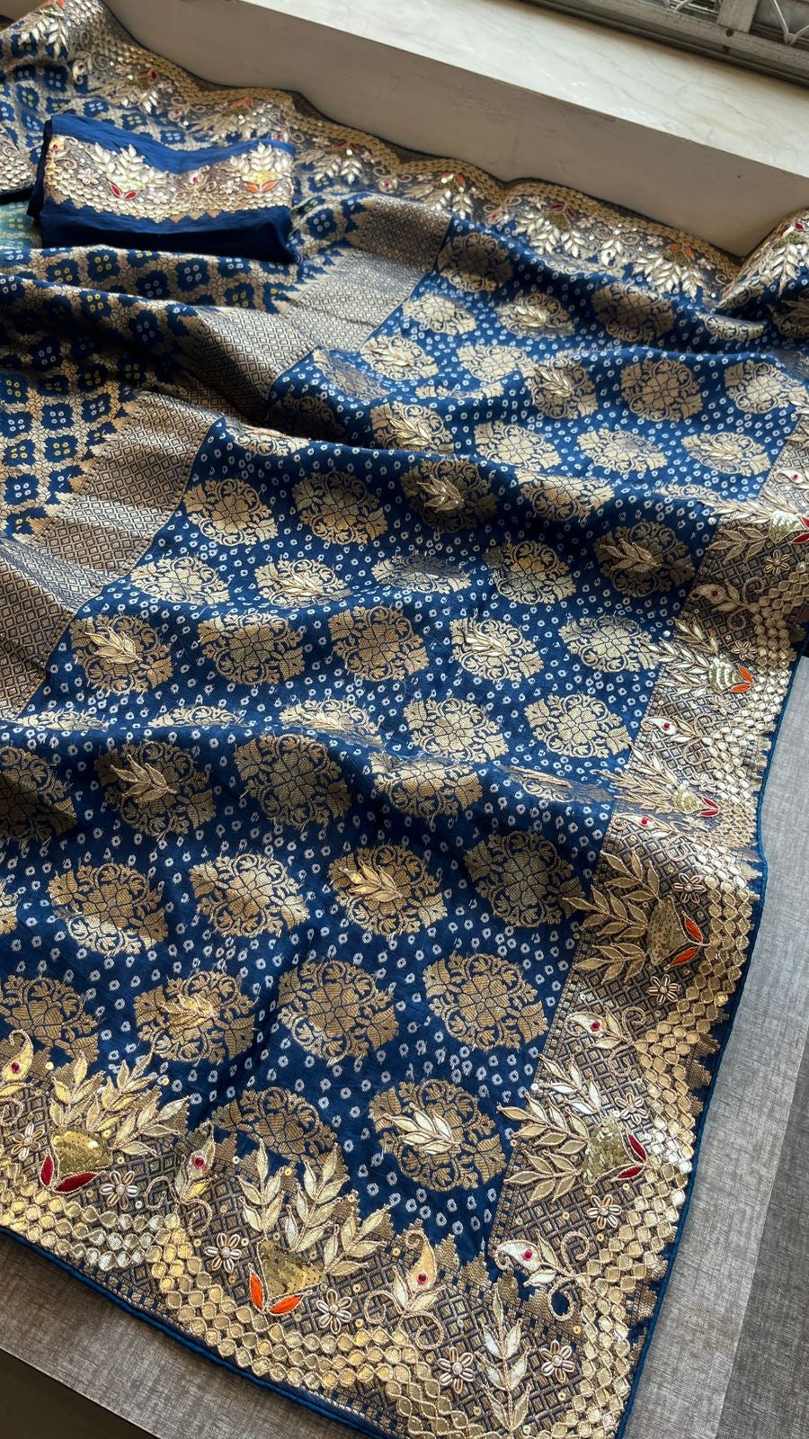 Ravaita Banarsi saree Munga silk gottapatti saree blouse SaffronFashion