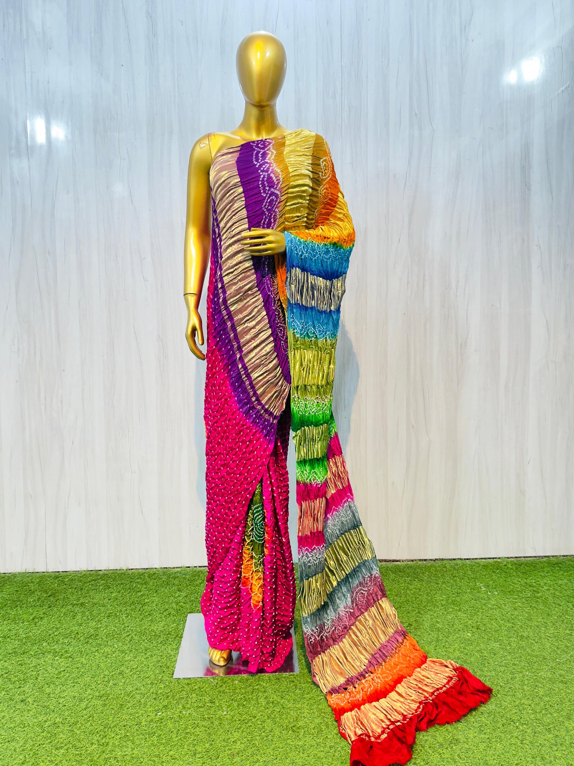Bandhani saree gajji silk saree Indian sari blouse SaffronFashion