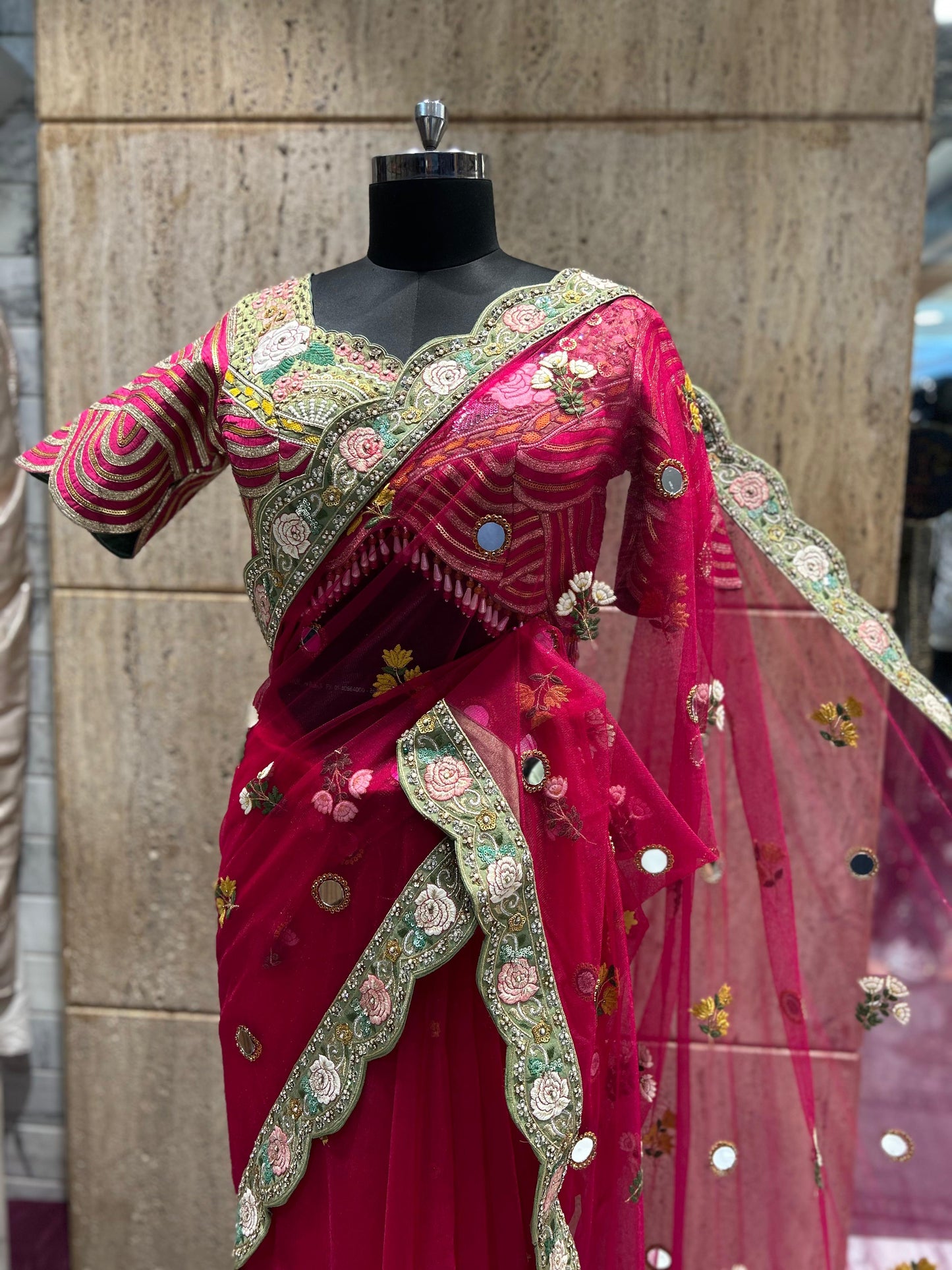 Red wedding saree reception sari bridal saree blouse SaffronFashion