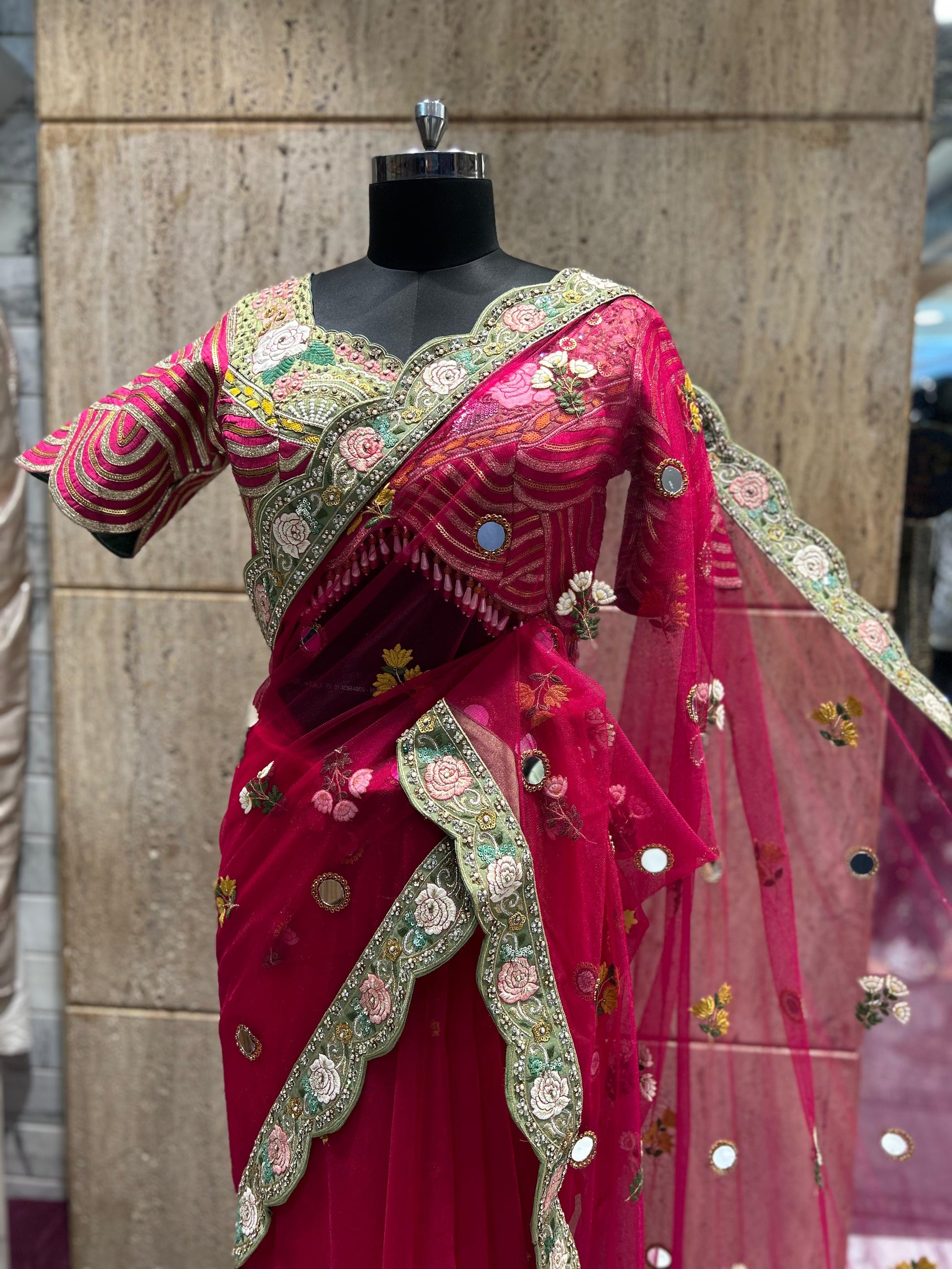 Red wedding saree reception sari bridal saree blouse SaffronFashion