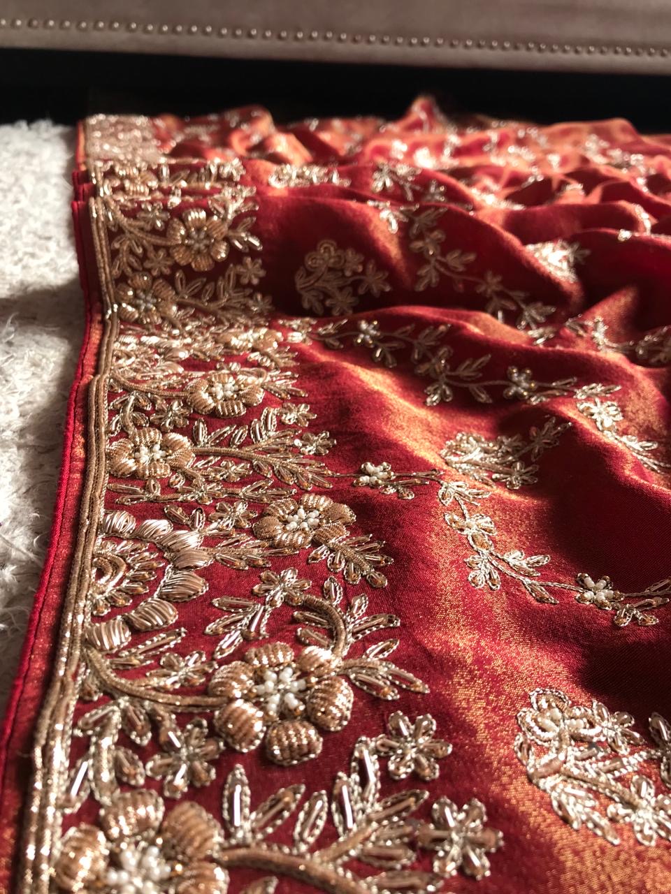 Wedding Bridal Saree Zardosi Sarees - Saffronfashionindia