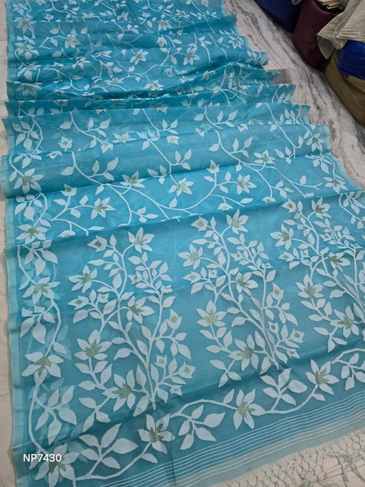 Firoza muslin jamdani saree Tantuj Bengal sarees - Saffronfashionindia