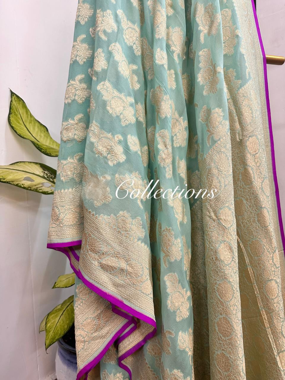 Itani khaddi Georgette saree handwoven sarees blouse SaffronFashion