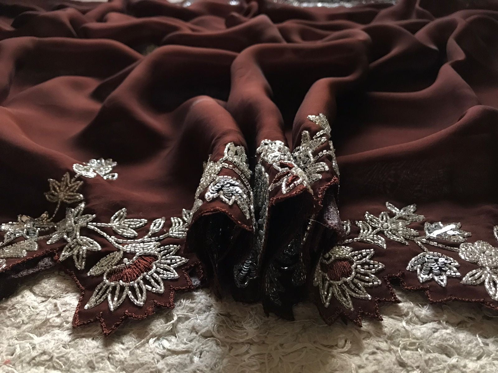 Brown organza silk saree premium sarees - Saffronfashionindia
