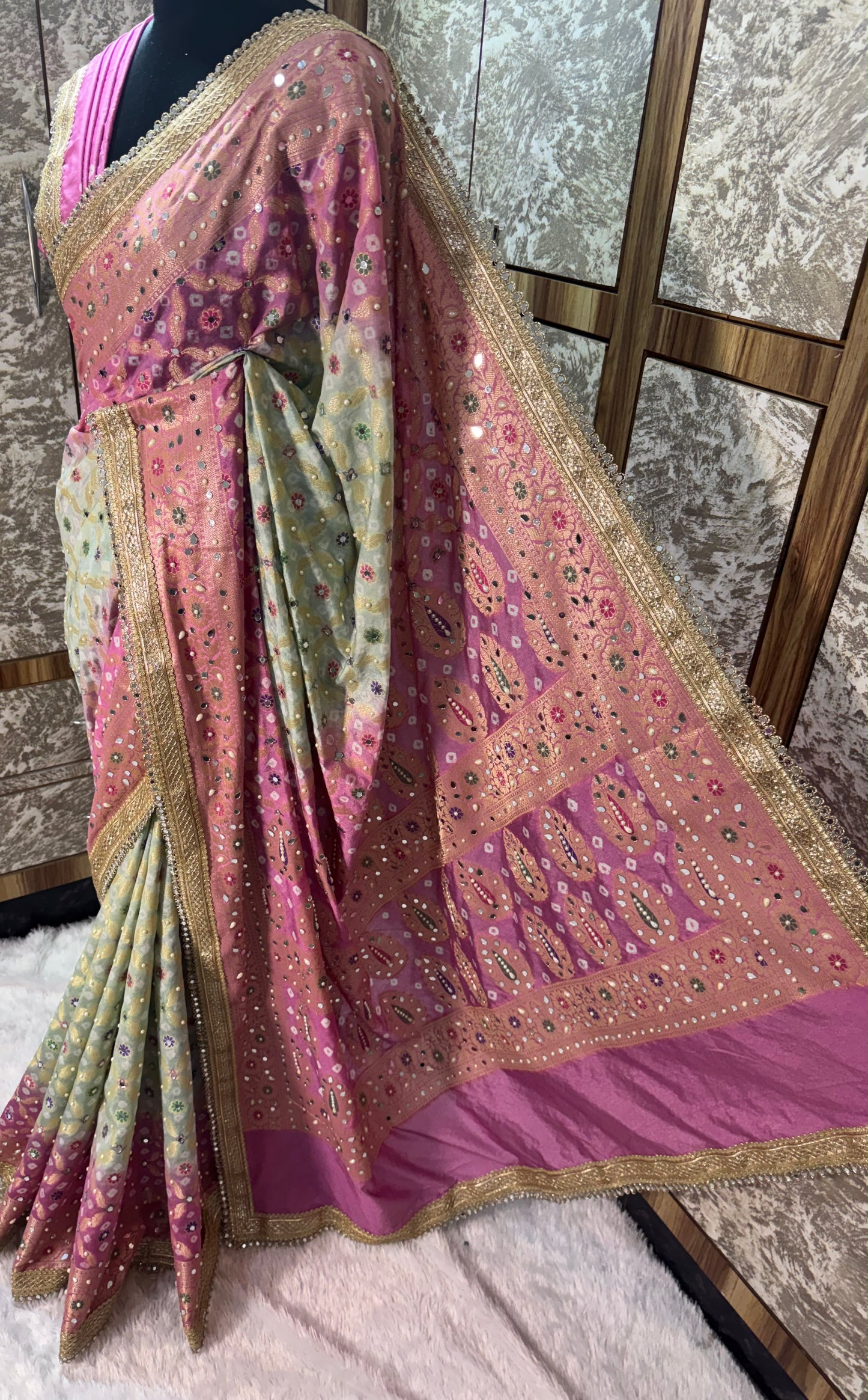 Banarsi soft Bandhej silk saree Indian saree women sari blouse SaffronFashion