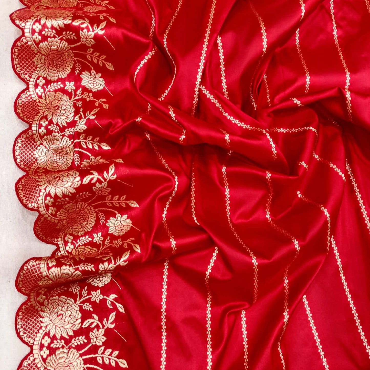 Bridal inspired red Katan saree - Saffronfashionindia