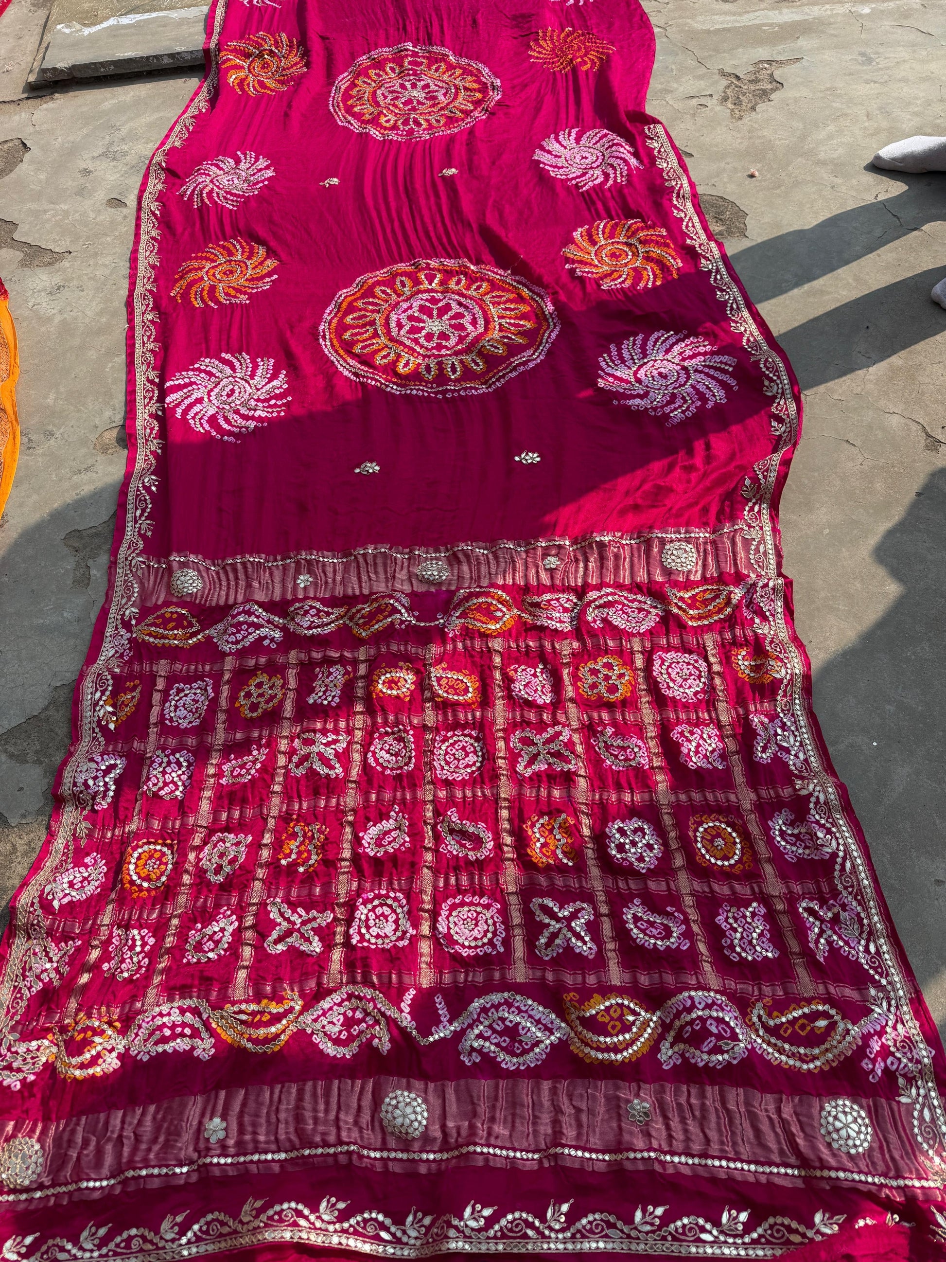 Pink gajji silk saree Bandhani saree Indian wedding sari SaffronFashion