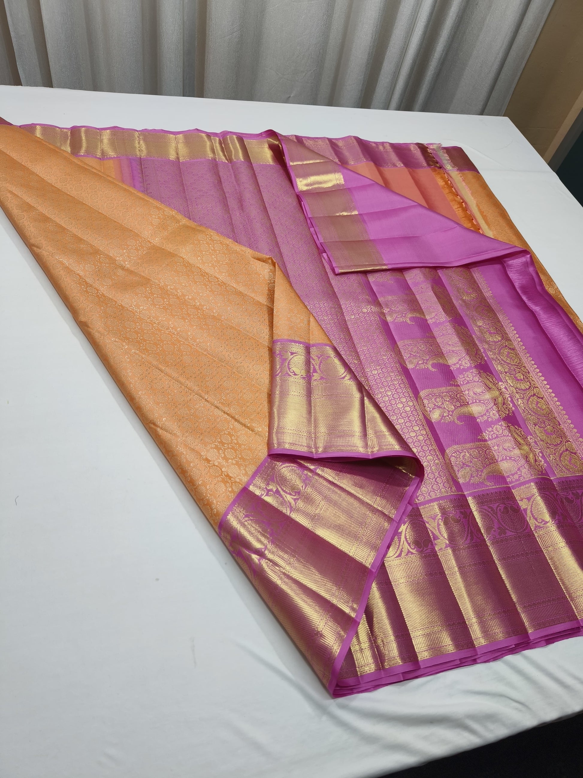 Peach Pure Kanjeevaram Saree South Indian Sari - Saffronfashionindia