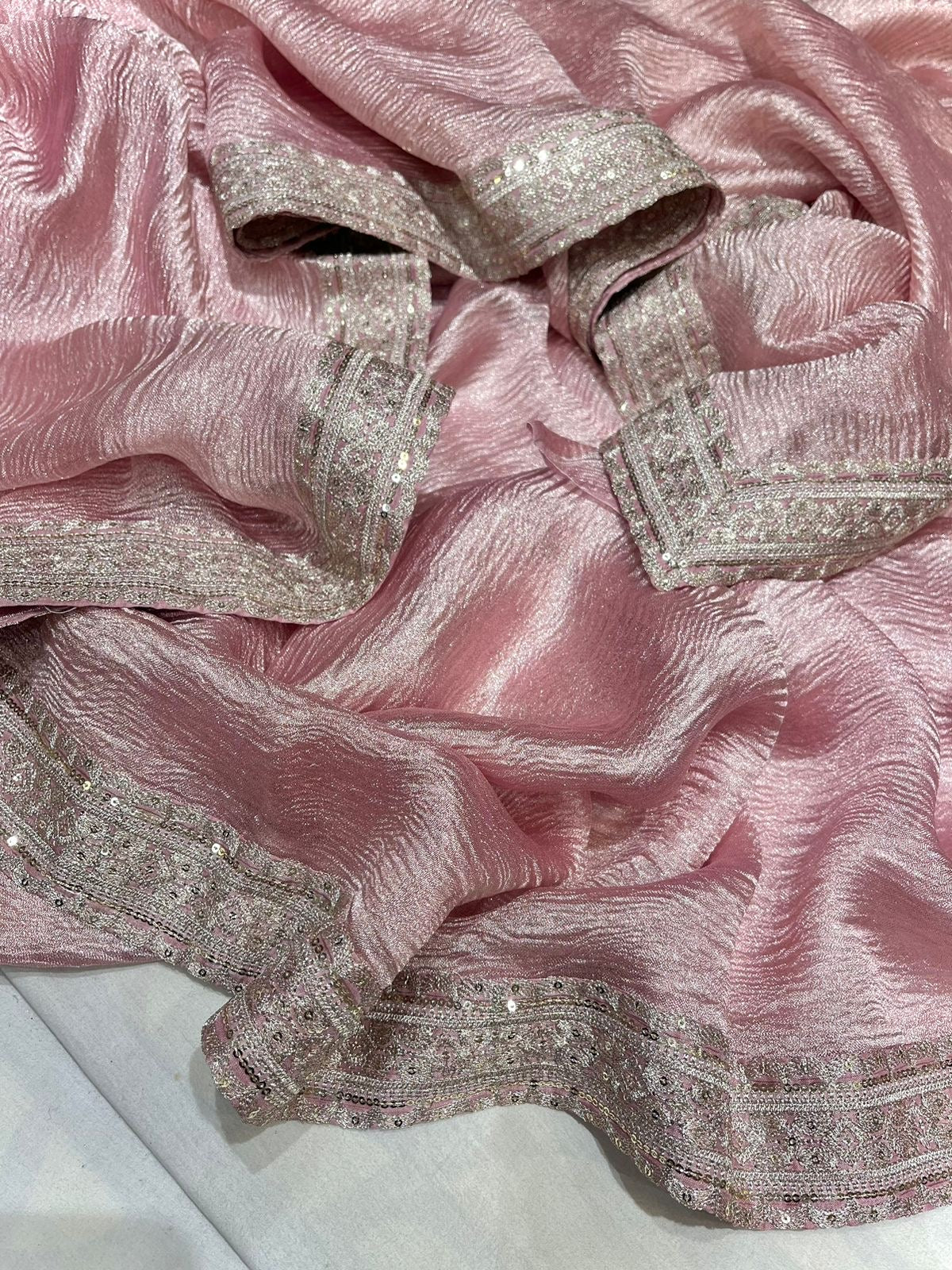 Kinzal Tissue Saree Crushed saree Partywear sari - Saffronfashionindia