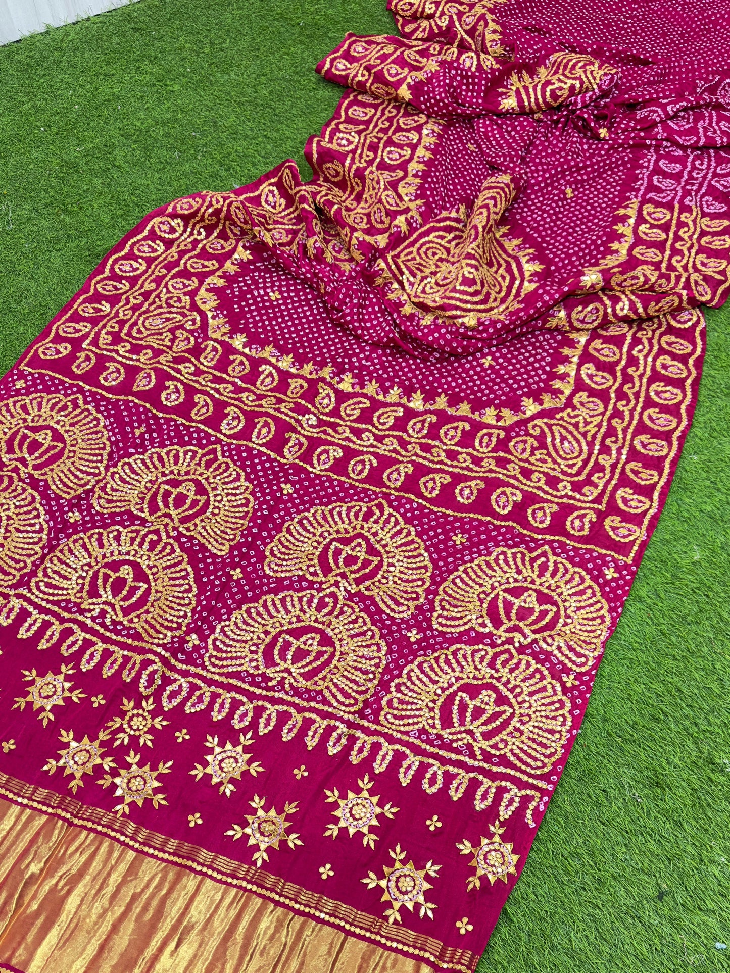 Rai Bandhani saree Gajji silk saree Indian traditional sari blouse SaffronFashion