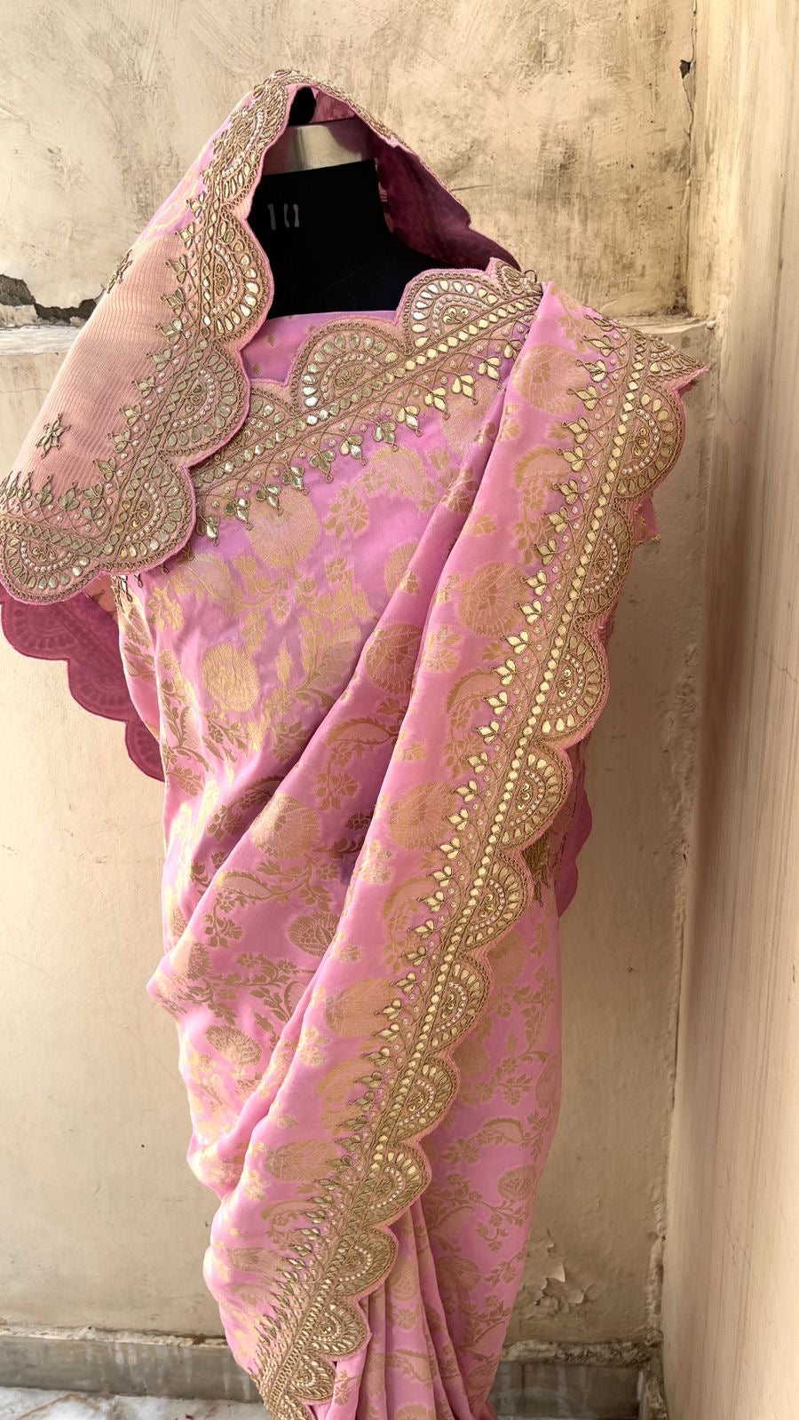 Pink Khaddi Gorgette Saree Indian Gottapatti Sarees - Saffronfashionindia