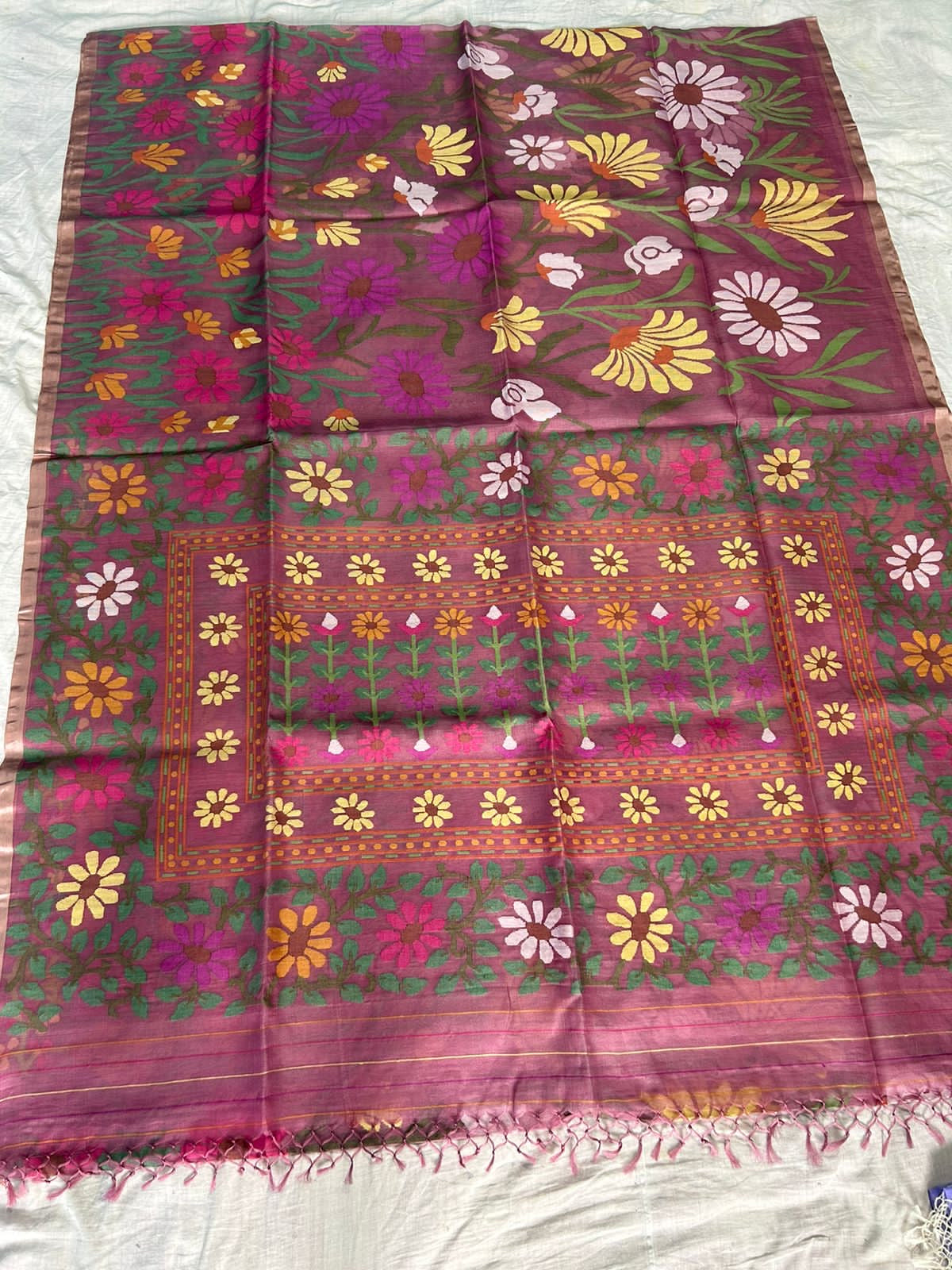 Jevah Tantuj muslin jamdani saree - Saffronfashionindia