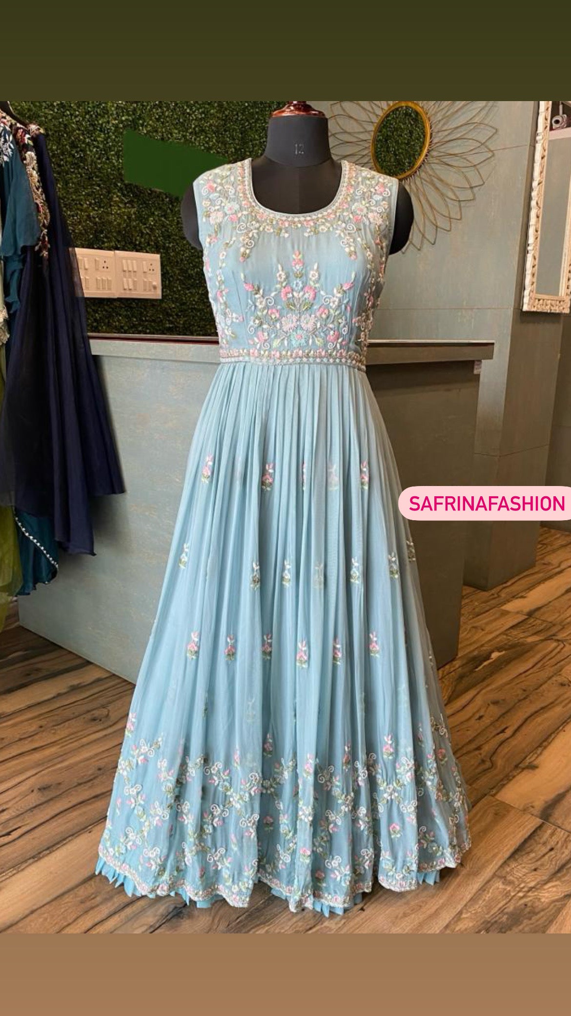 Blue sequence embroidered gown - Saffronfashionindia
