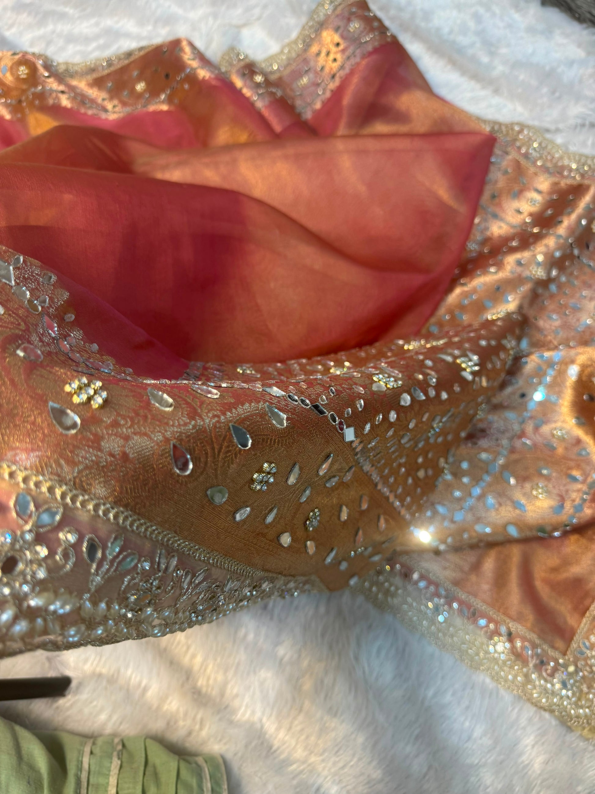 Mirror bloom saree partywear saree wedding sari blouse SaffronFashion