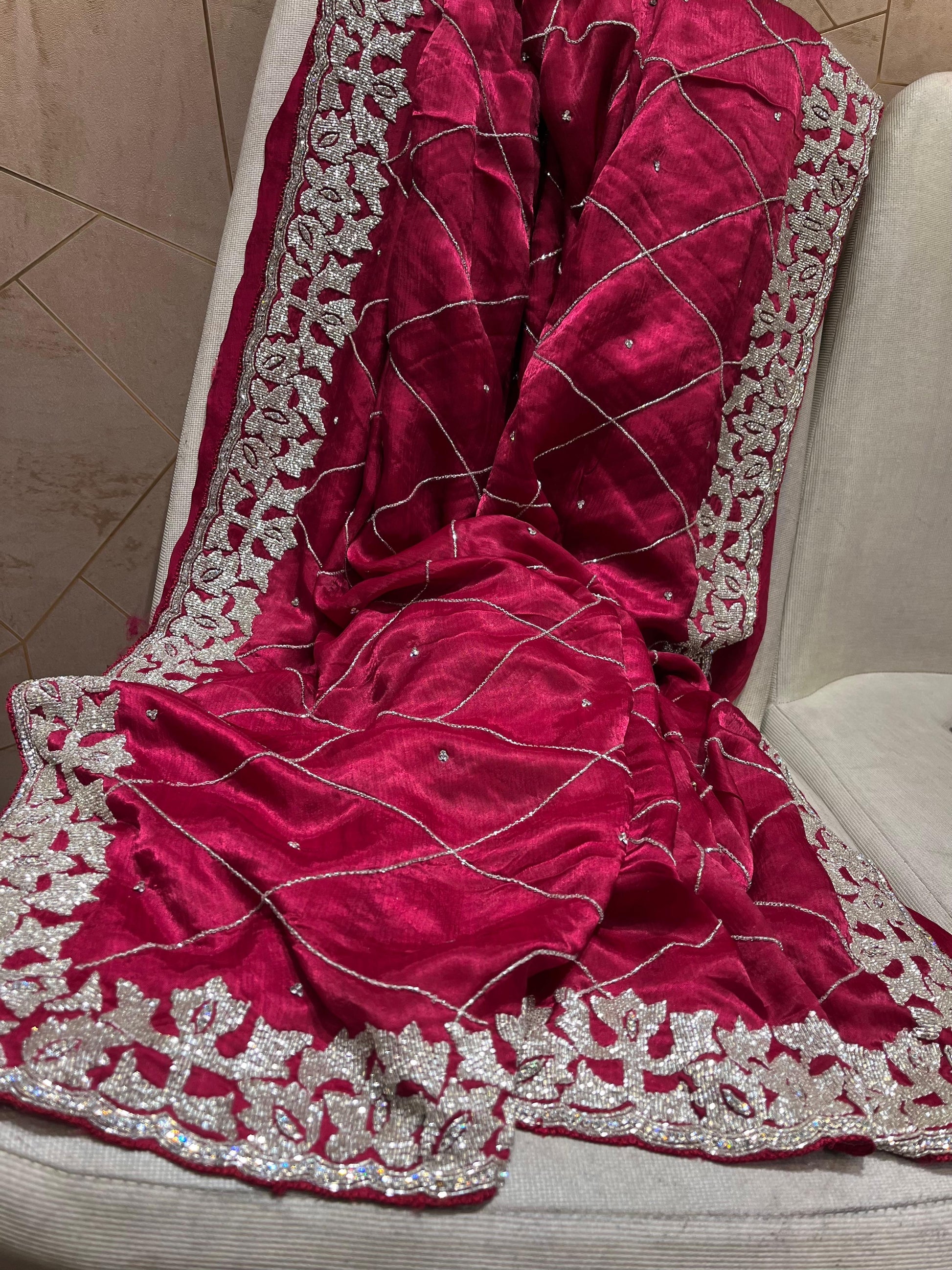 Stunning crepe saree chiffon saree Partywear saris women saree blouse - Saffronfashionindia
