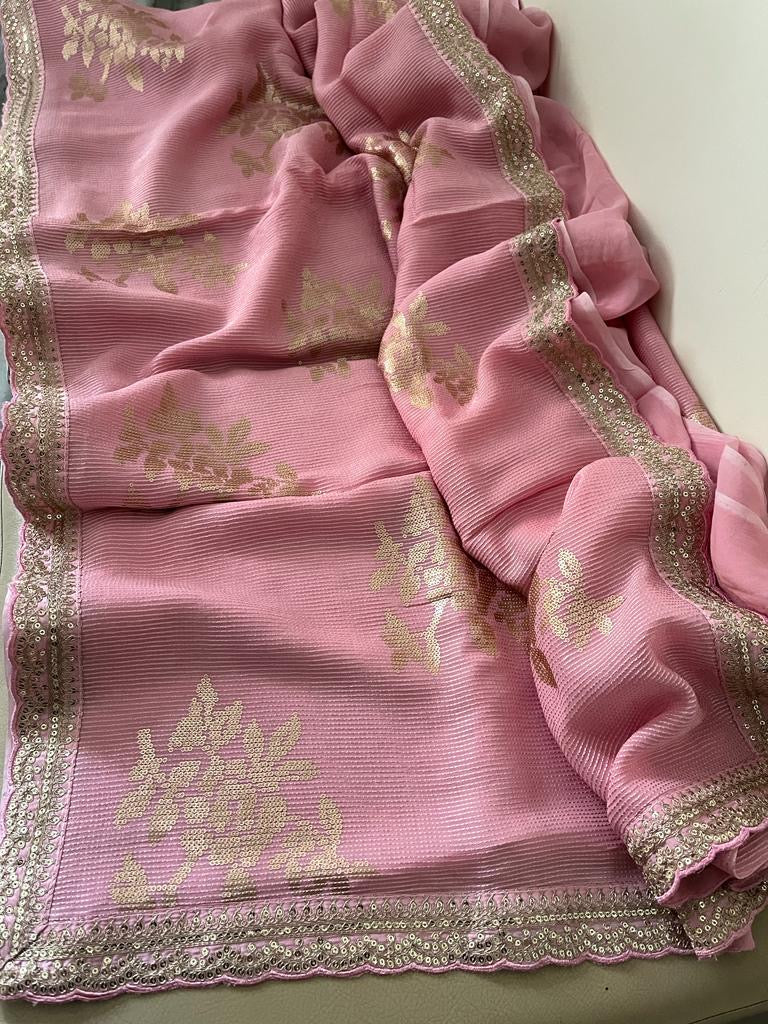 Sequence Gorgette saree women sari - Saffronfashionindia