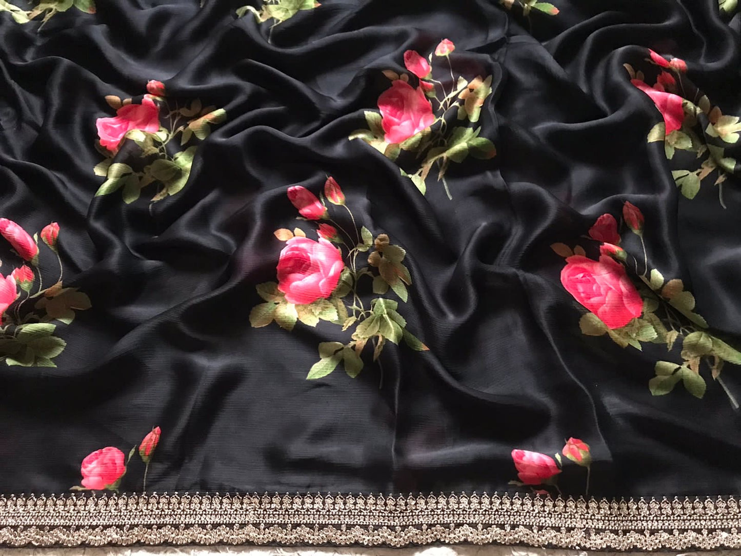 Floral black saree designer inspired sari blouse premium sarees Saffronfashionindia