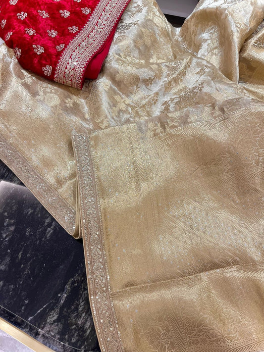 Rivani tissue saree Kanjeevaram saree Indian sari blouse - Saffronfashionindia