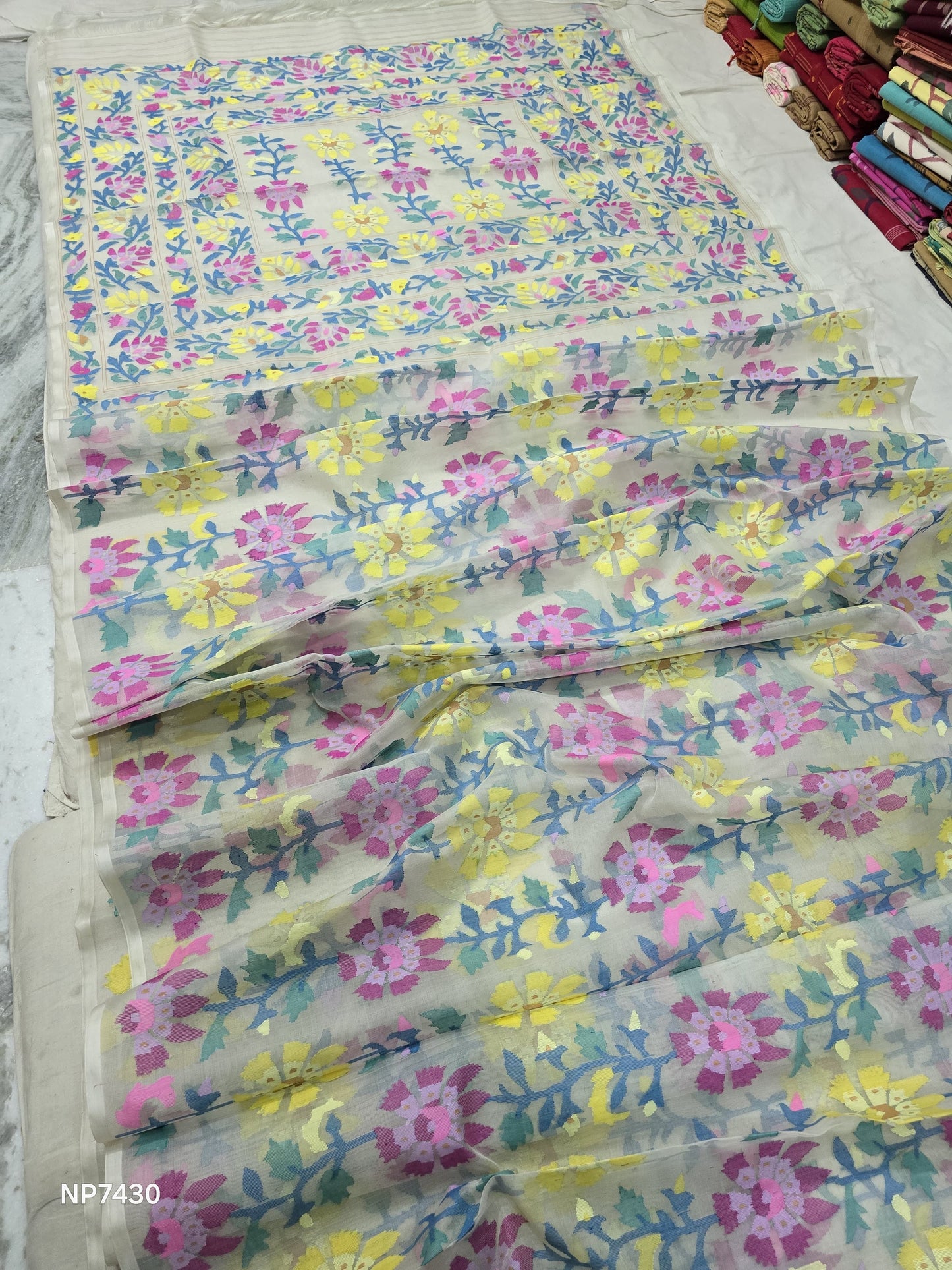 Ranik Tantuj muslin Jamdani saree Indian saree floral sarees SaffronFashion