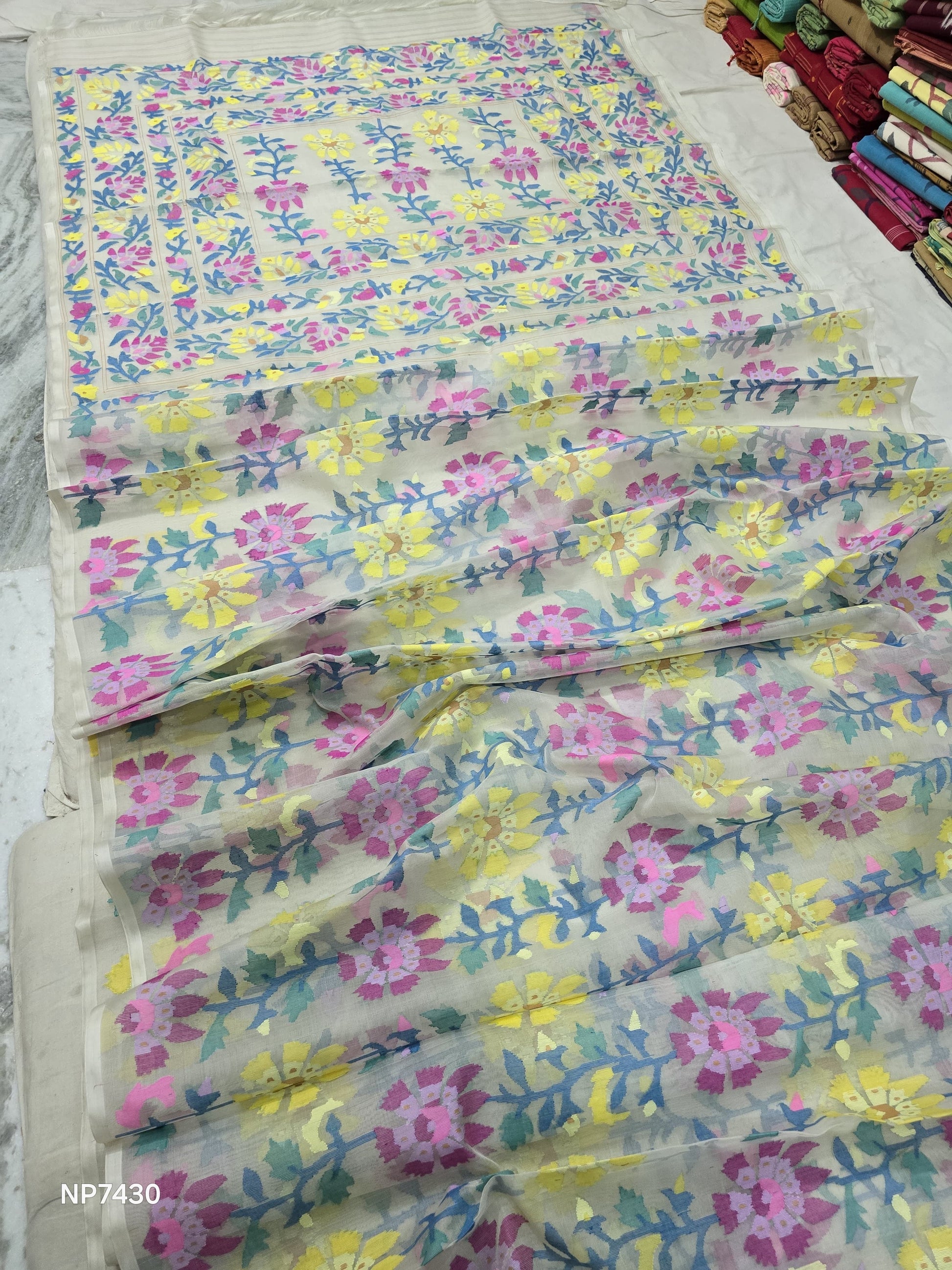 Ranik Tantuj muslin Jamdani saree Indian saree floral sarees SaffronFashion