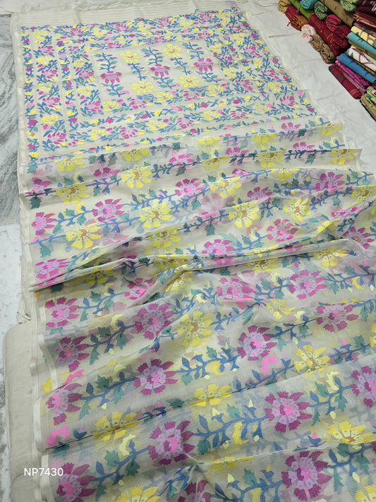 Ranik Tantuj muslin Jamdani saree Indian saree floral sarees SaffronFashion