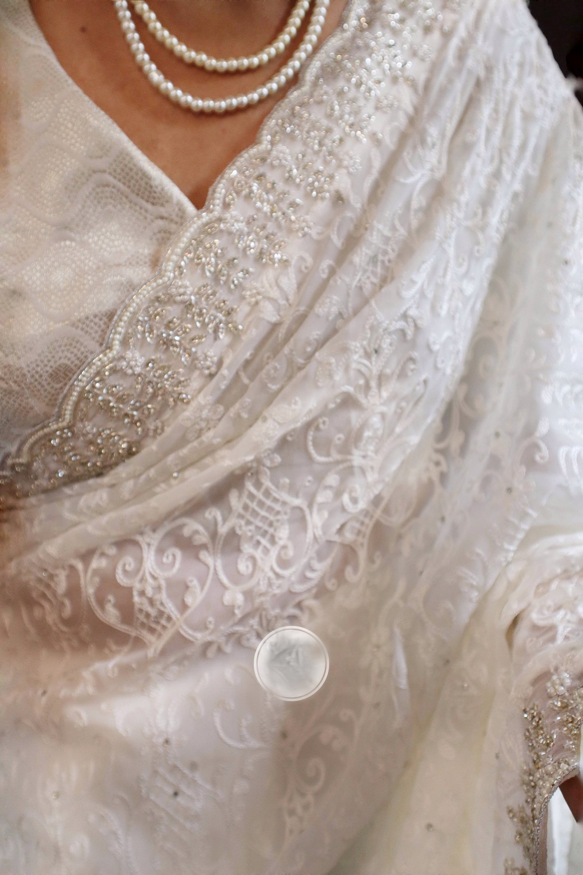 Elegant White Chikankari Saree Gorgette sarees Indian Classy Partywear saree - Saffronfashionindia