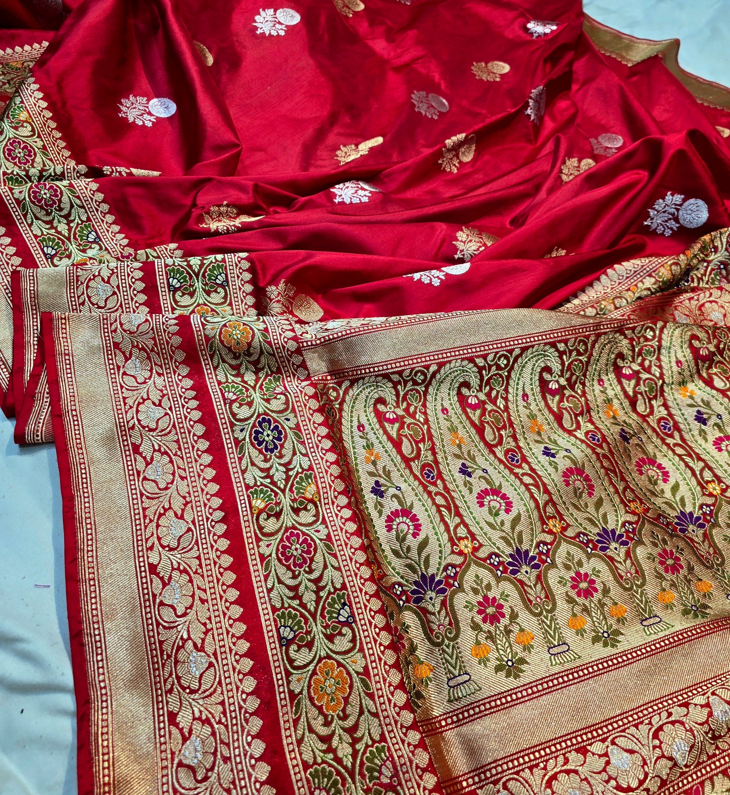 Red bridal saree Katan kadwa sarees Indian sari blouse SaffronFashion