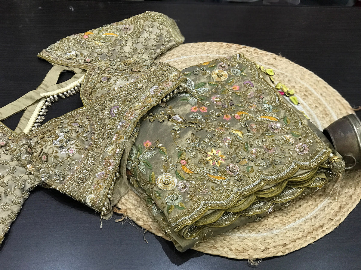Silk organza saree embroidered saree Indian sari blouse hand embroidered sarees SaffronFashion