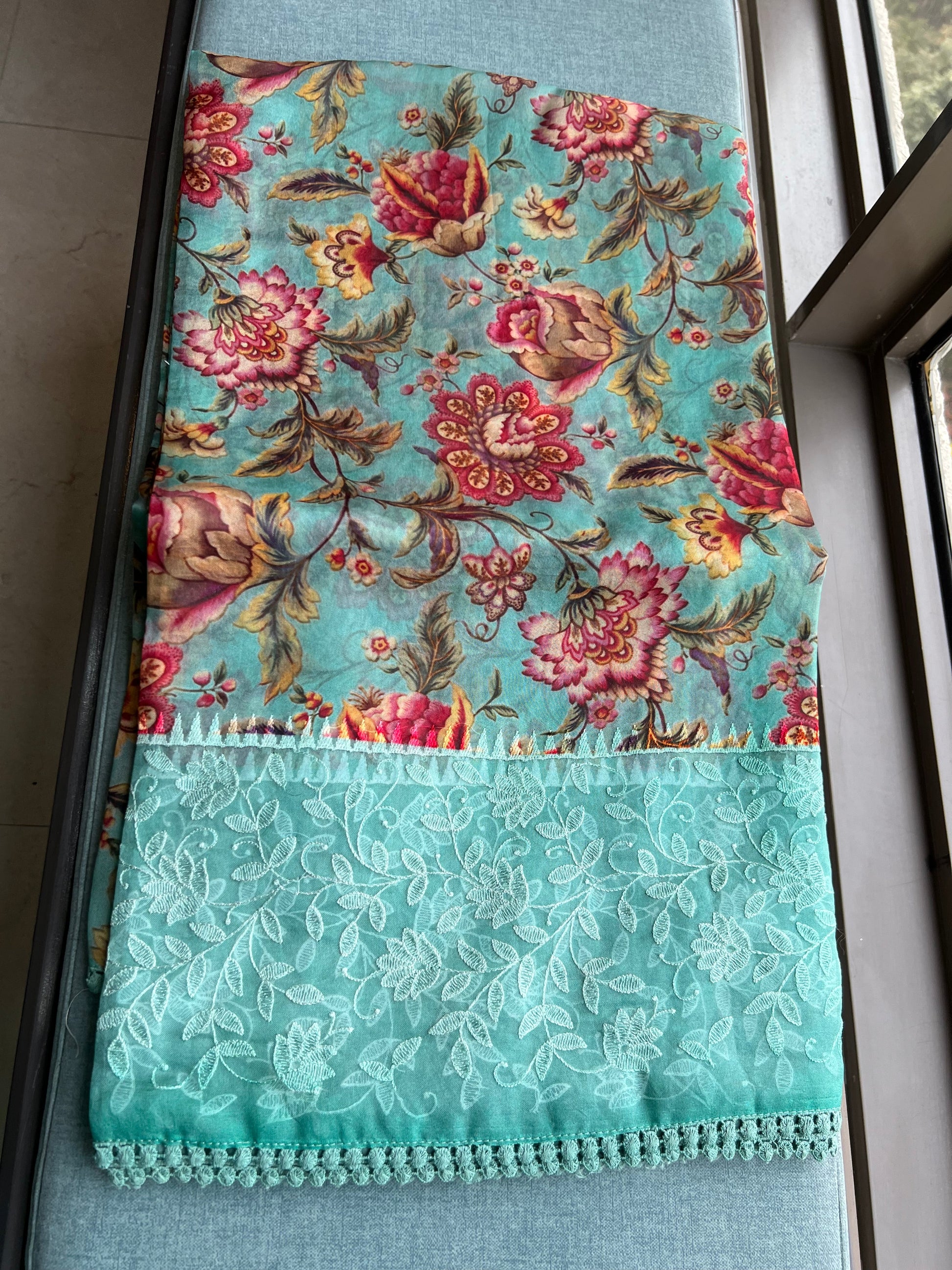 Firoza saree floral saree beautiful sari blouse SaffronFashion