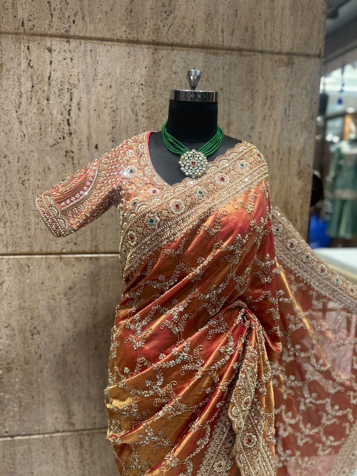 Bridal Silk Saree in Rust Copper | Heavy Embroidered Wedding Saree | Indian Wedding Saree | Designer Banarasi Style Saree | Festive Saree SaffronFashion