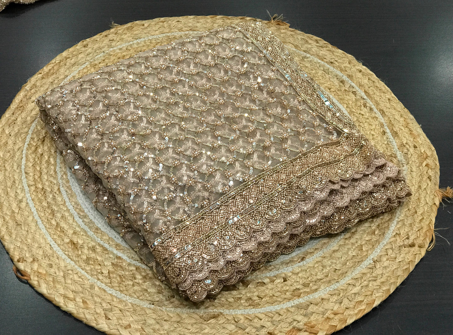 Champagne Gold Sequin Saree | Indian Party Wear Saree | Shimmer Embellished Saree | Wedding Reception Saree | Glamorous Designer Saree for Women Saffronfashionindia